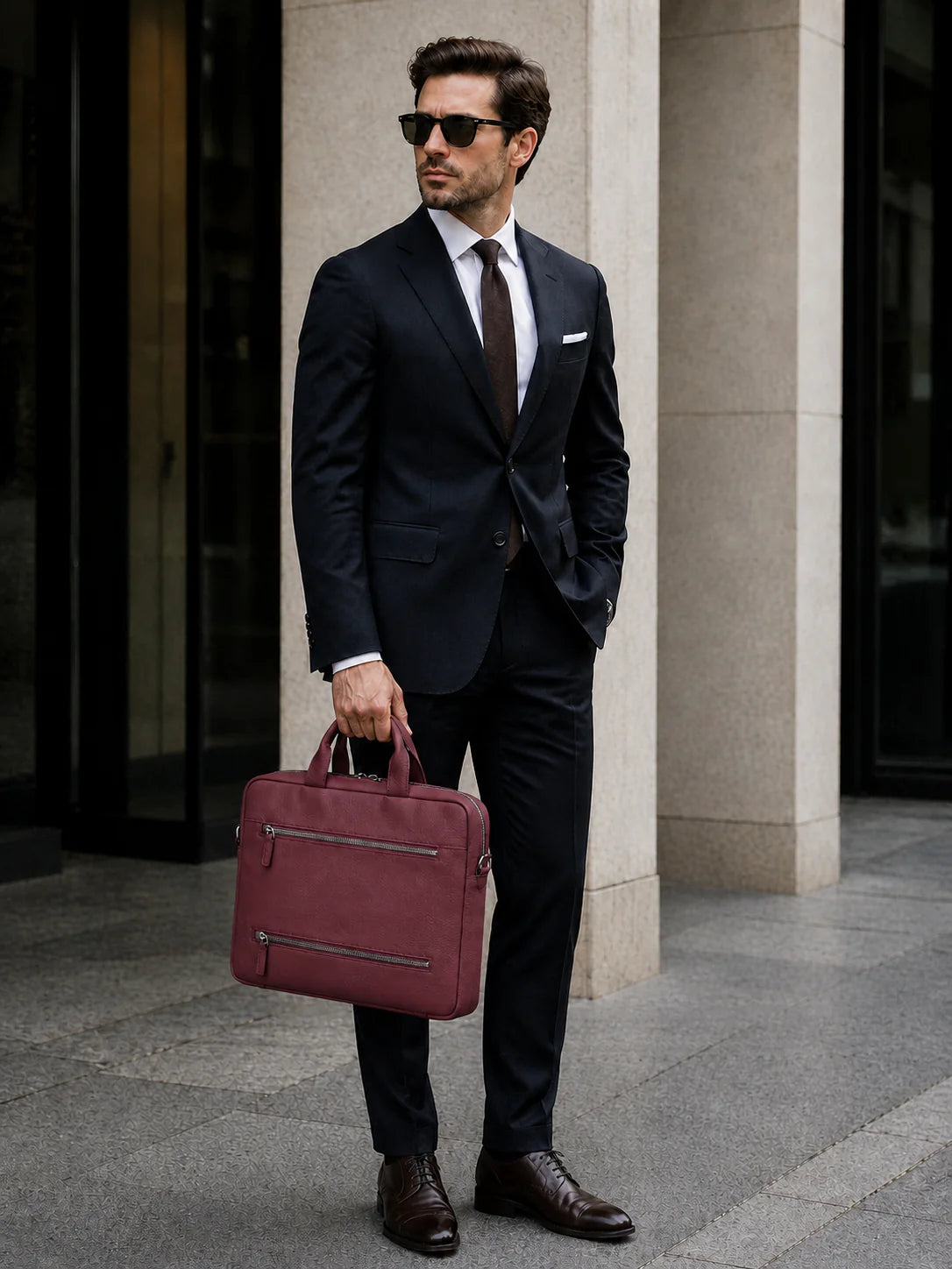 Truro Leather Business Briefcase / Laptop Case 13" with Suitcase