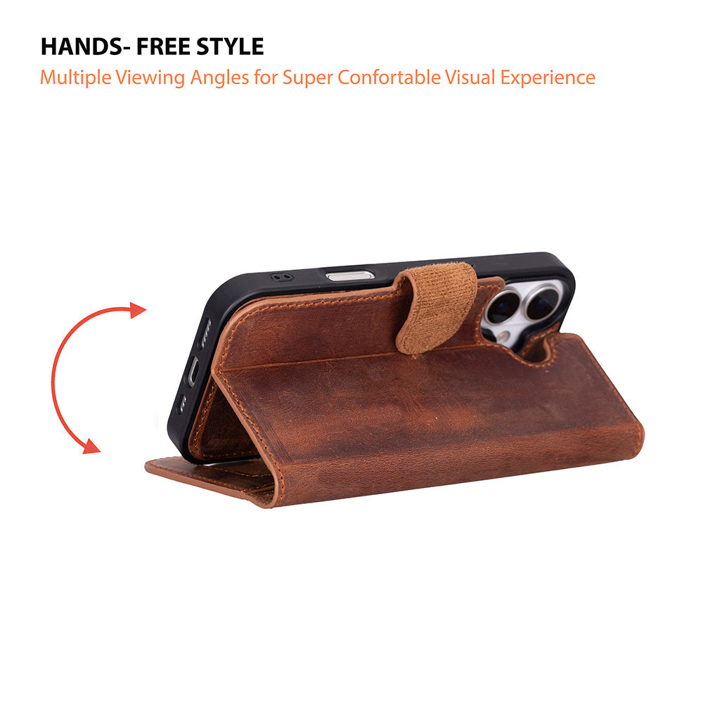 Magic iPhone 17 Detachable Genuine Leather Wallet Case