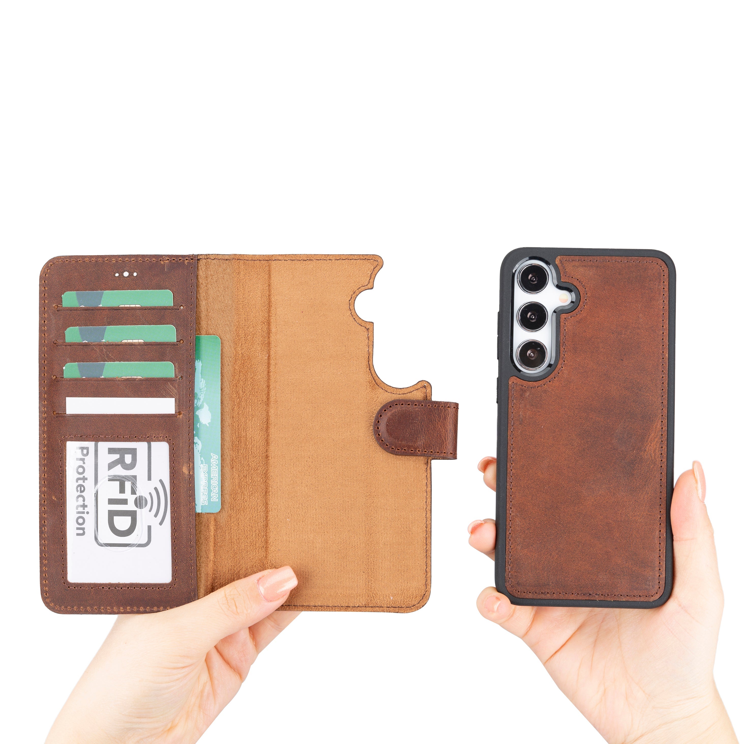 Magic Samsung Galaxy S24 Genuine Leather Detachable Wallet Case