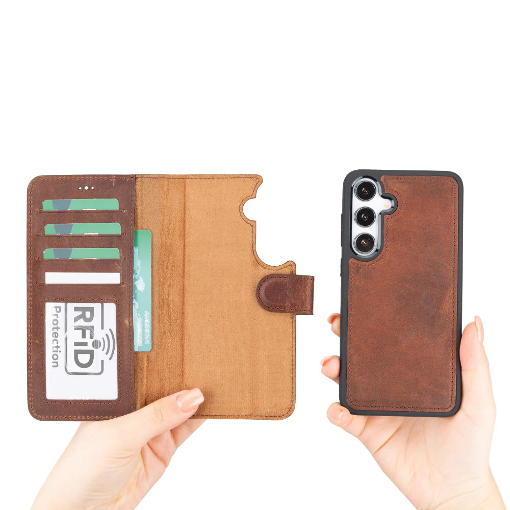 Magic Samsung Galaxy S25 Genuine Leather Detachable Wallet Case