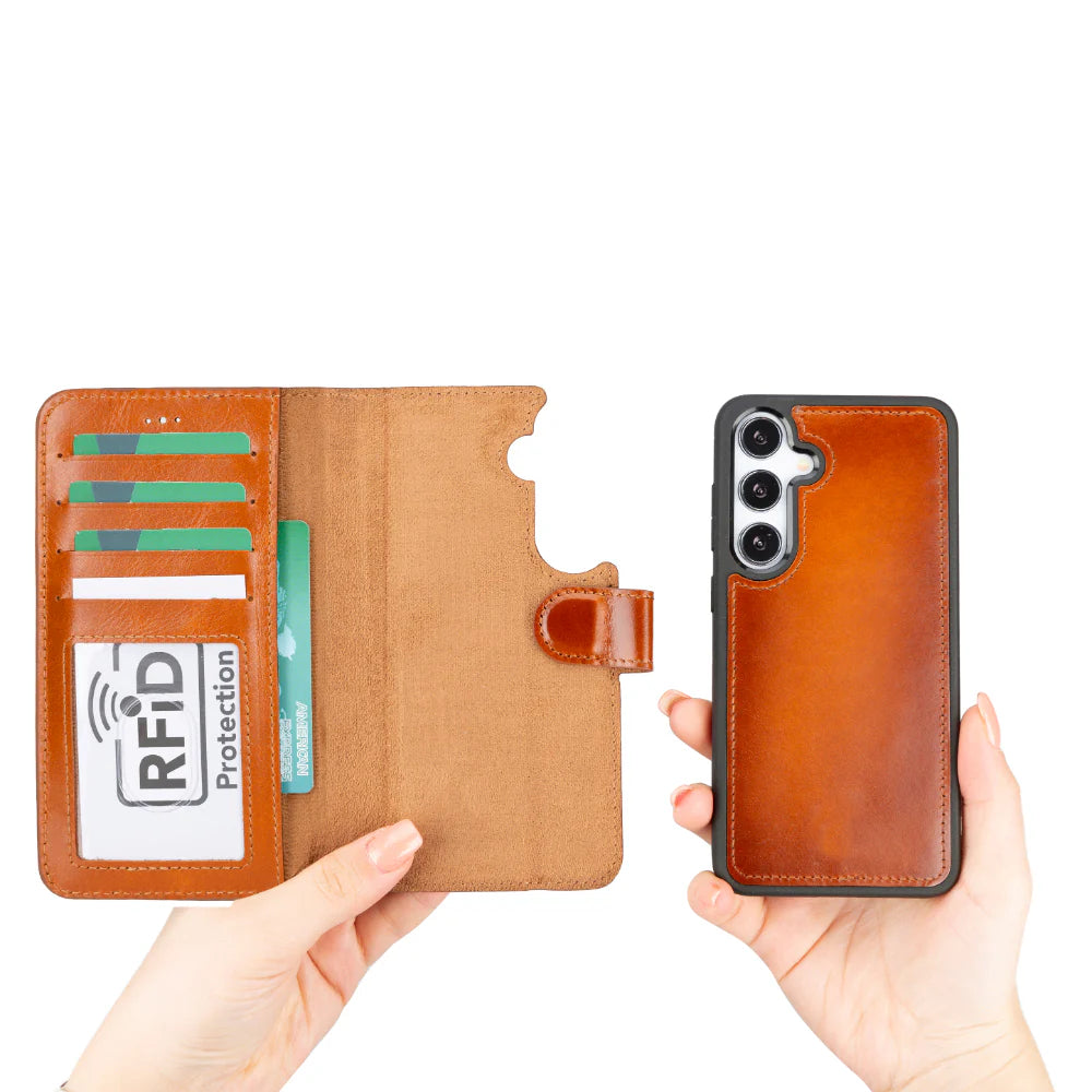 Magic Samsung Galaxy S25 Genuine Leather Detachable Wallet Case