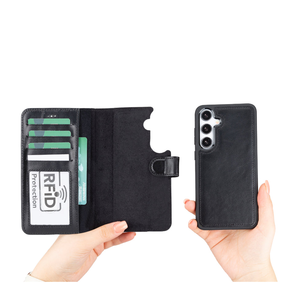Magic Samsung Galaxy S25 Genuine Leather Detachable Wallet Case