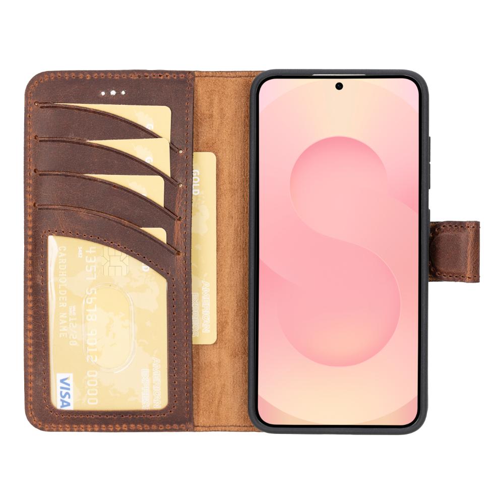 Magic Samsung Galaxy S25 Plus Detachable Genuine Leather Wallet Case