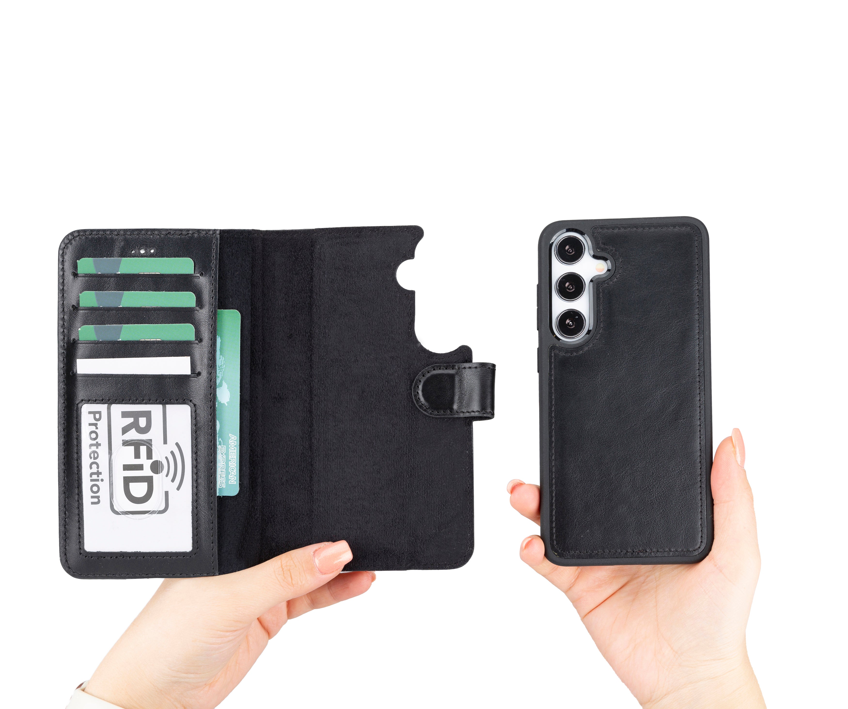Magic Samsung Galaxy S24 Plus Genuine Leather Detachable Wallet Case
