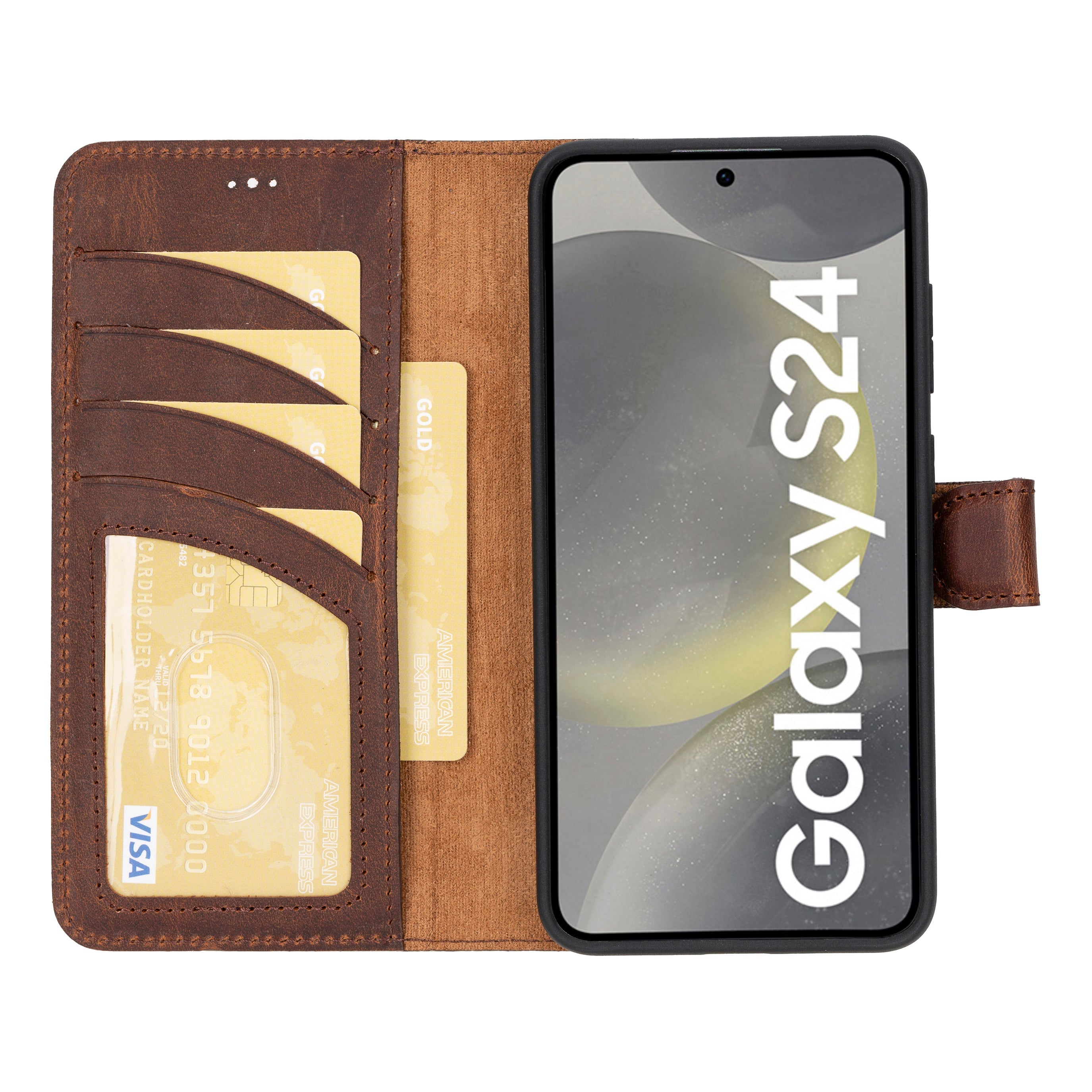 Magic Samsung Galaxy S24 Çıkarılabilir Hakiki Deri Cüzdan Kılıf