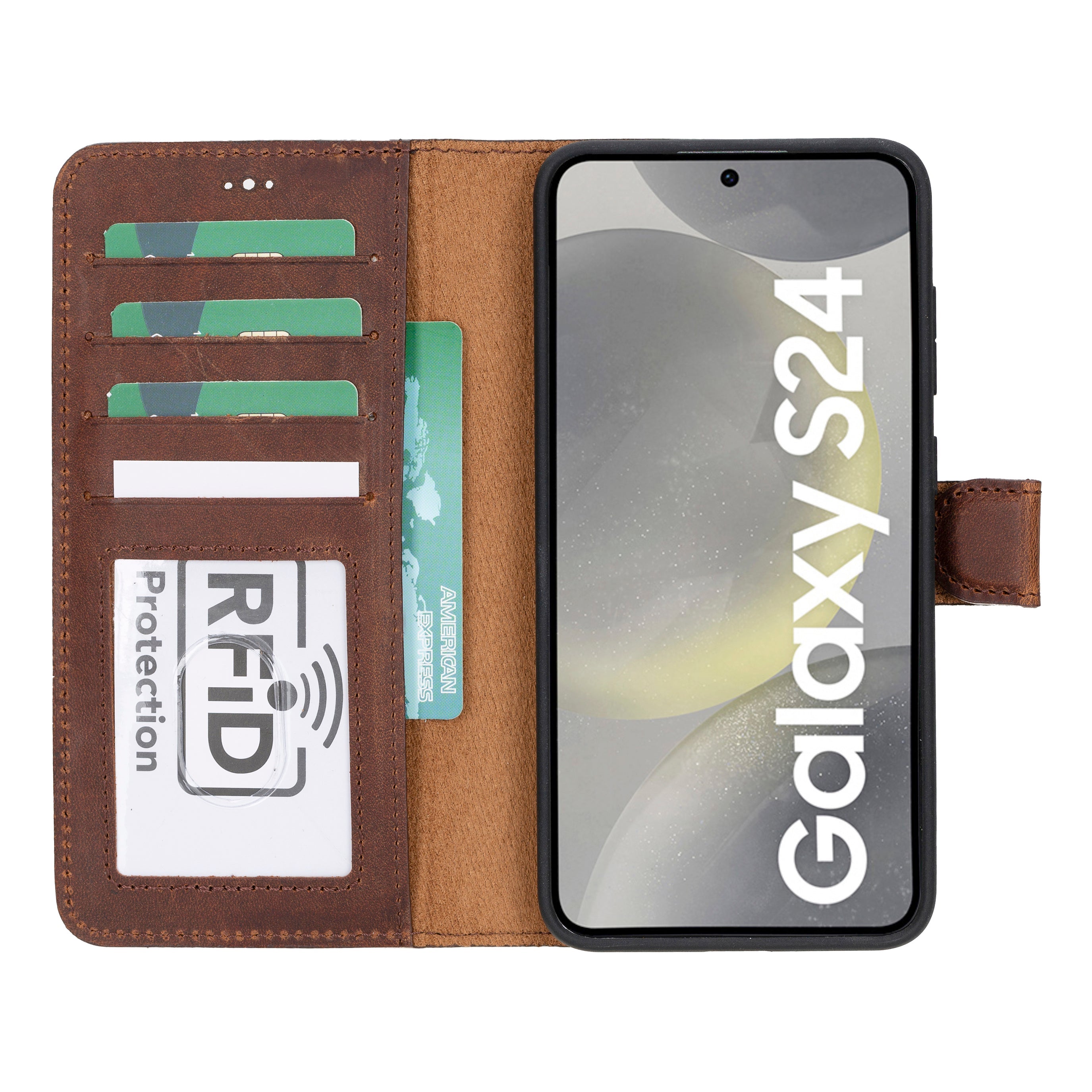 Magic Samsung Galaxy S24 Plus Genuine Leather Detachable Wallet Case