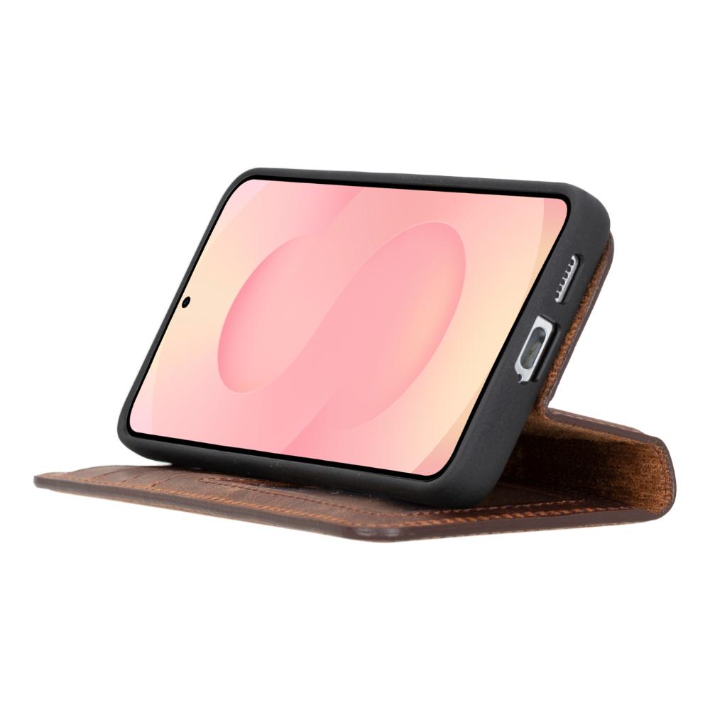 Magic Samsung Galaxy S25 Plus Detachable Genuine Leather Wallet Case