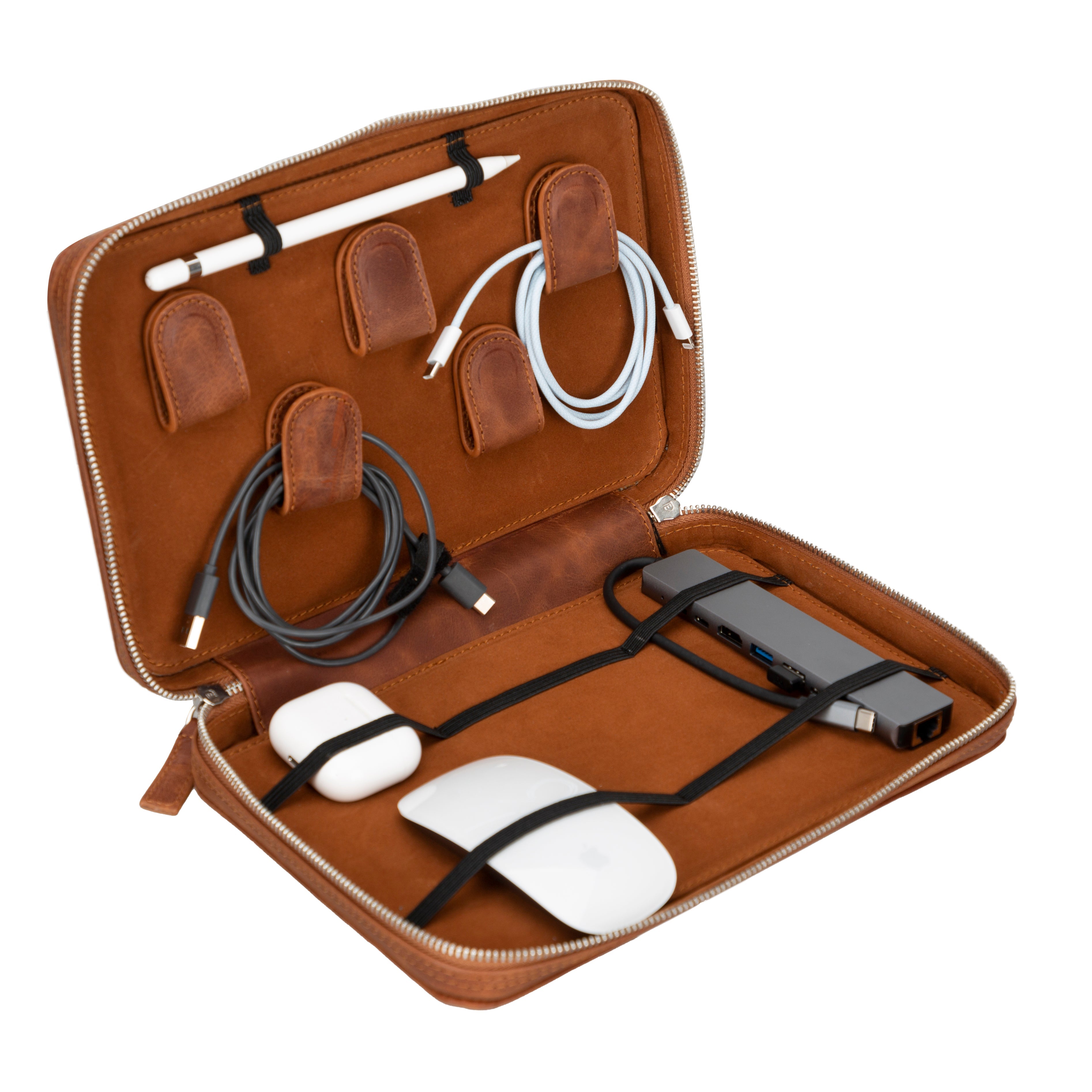 Orbex Genuine Leather Travel Cable Organizer