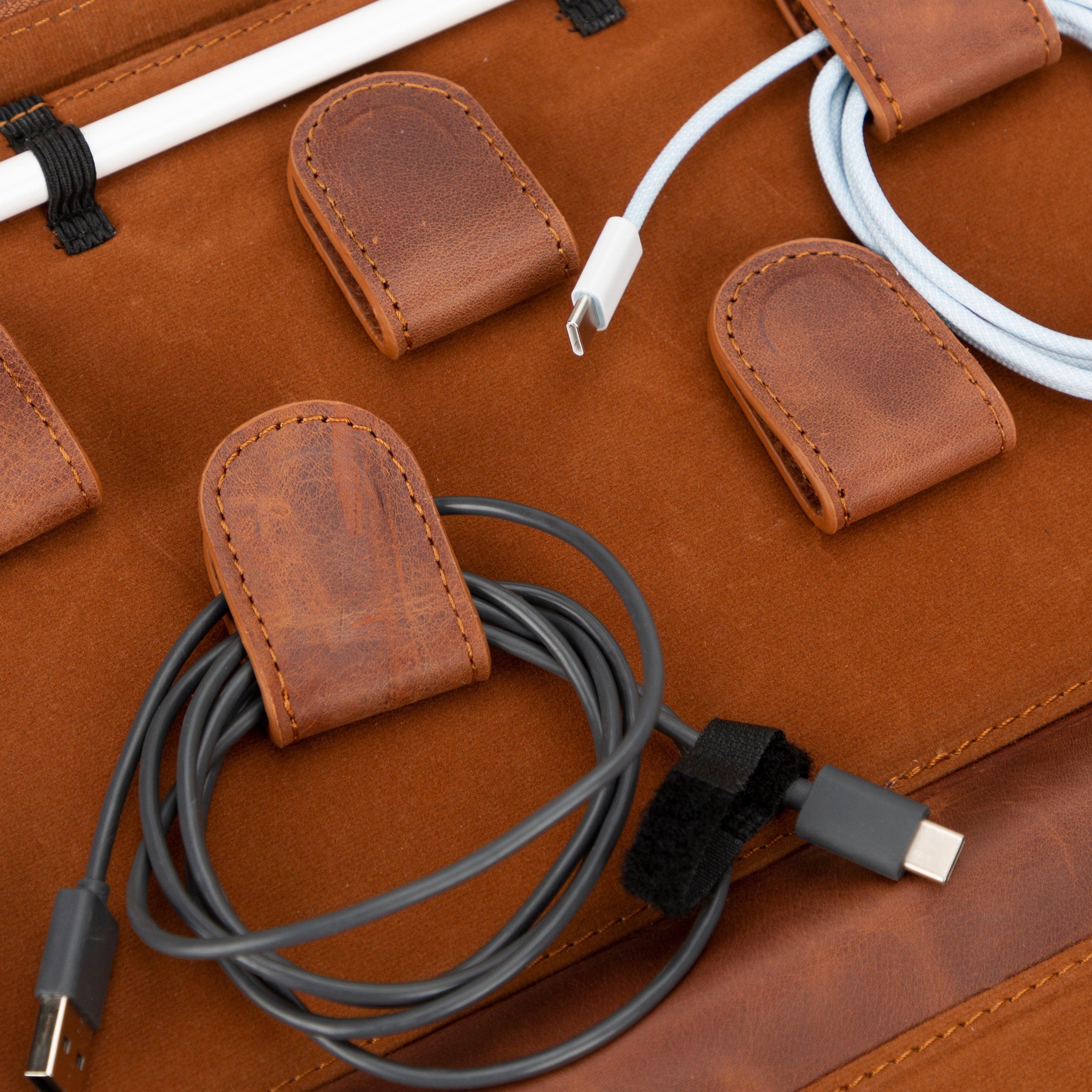 Orbex Genuine Leather Travel Cable Organizer