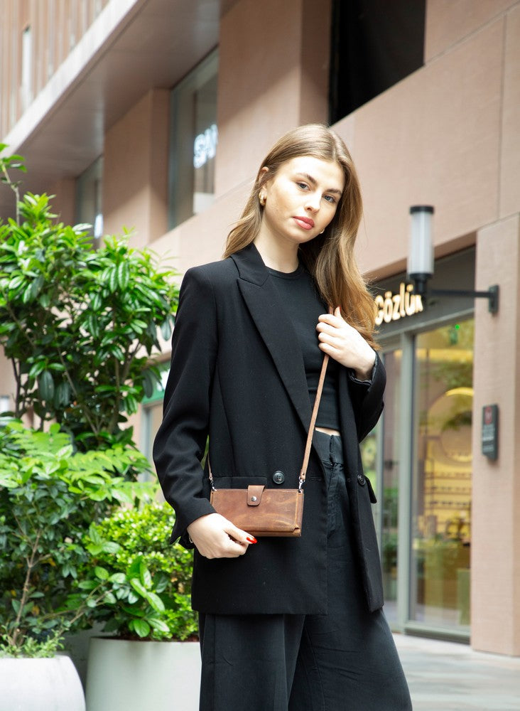 Nexora Genuine Strap Leather Crossbody Wallet