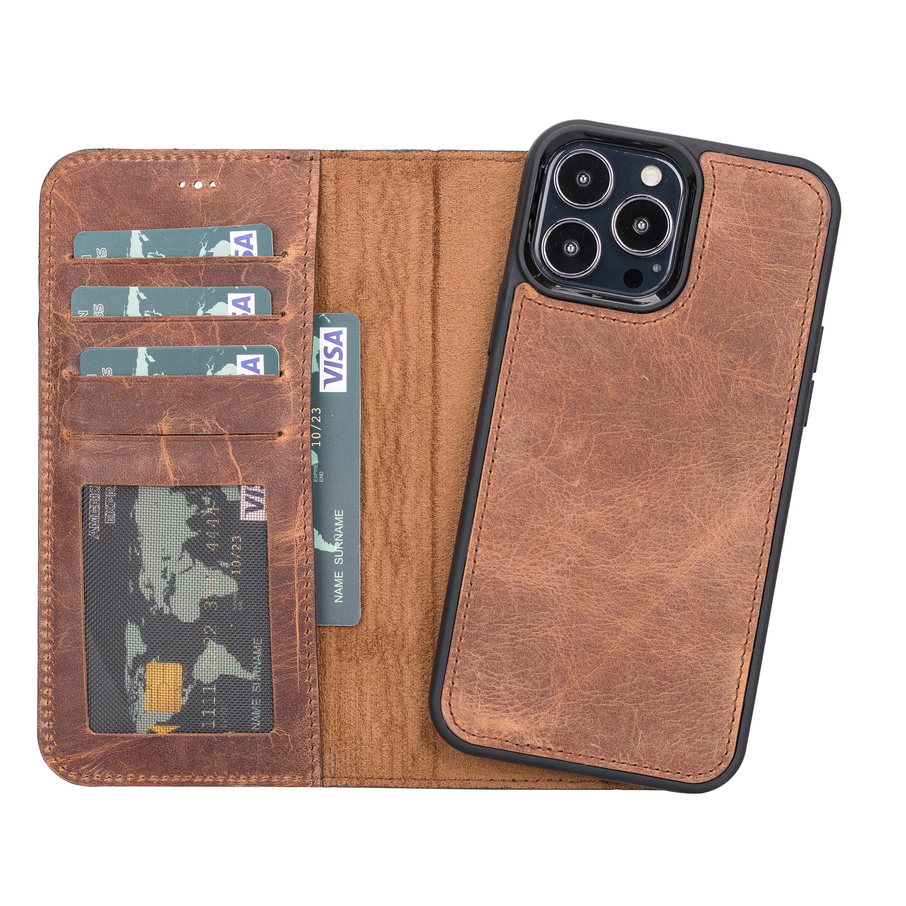 Magic iPhone 13 Pro Max Genuine Leather Detachable Wallet Case