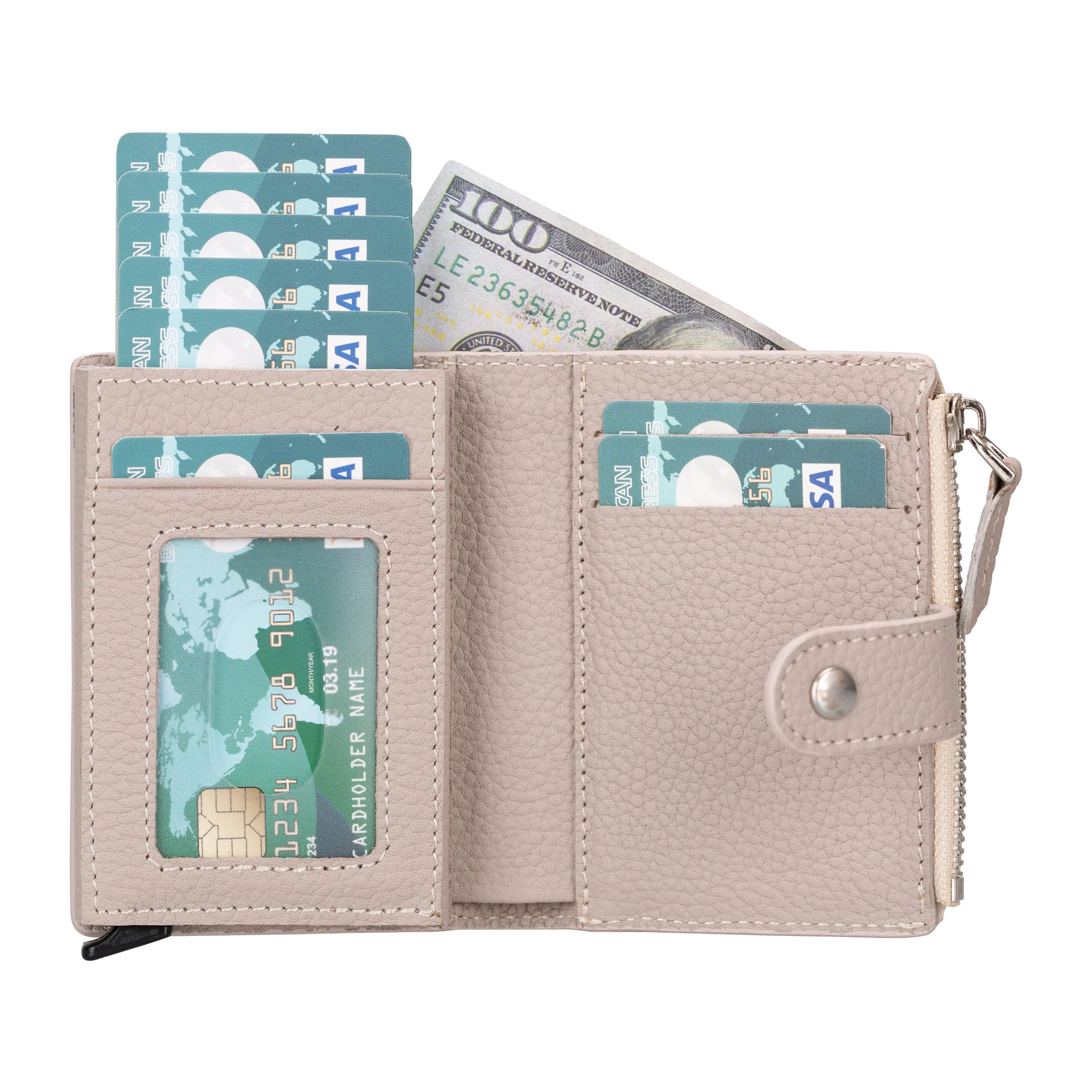 Zip Genuine Leather Mechanical Card Holder