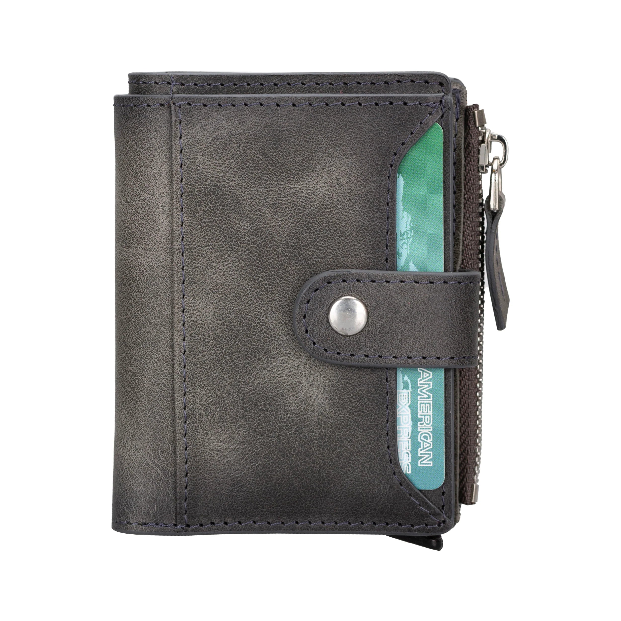 Zip Genuine Leather Mechanical Card Holder