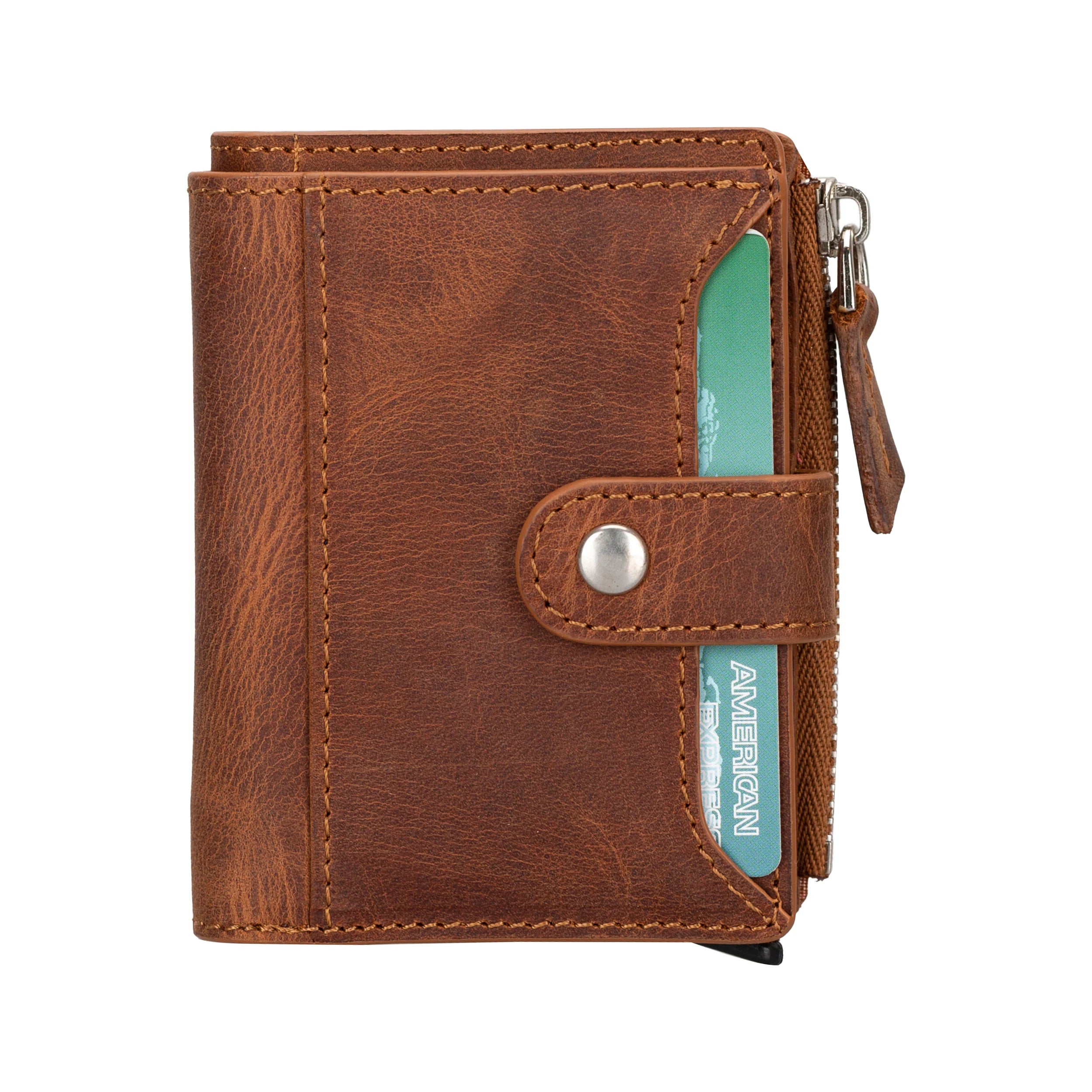 Zip Genuine Leather Mechanical Card Holder