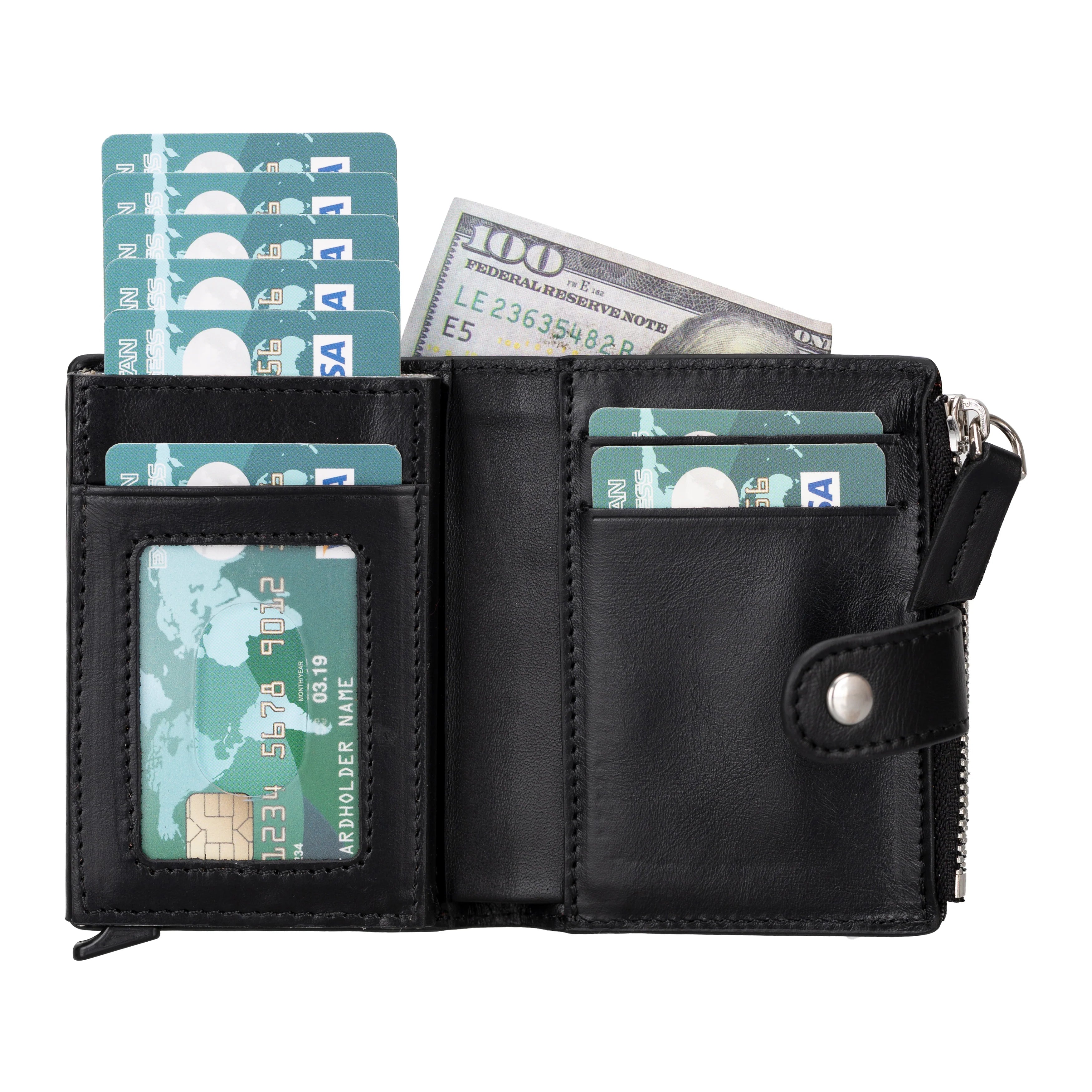 Zip Genuine Leather Mechanical Card Holder