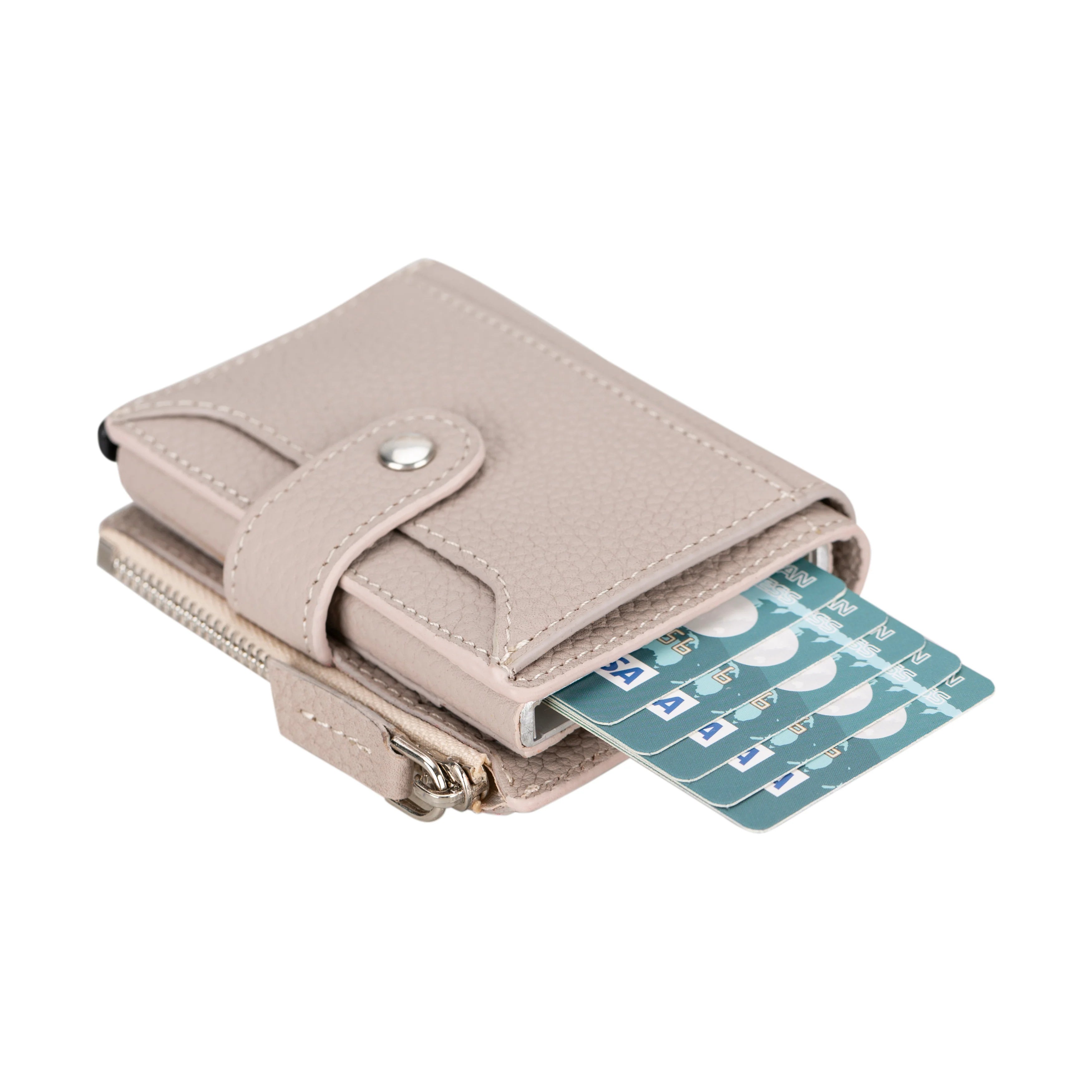 Zip Genuine Leather Mechanical Card Holder