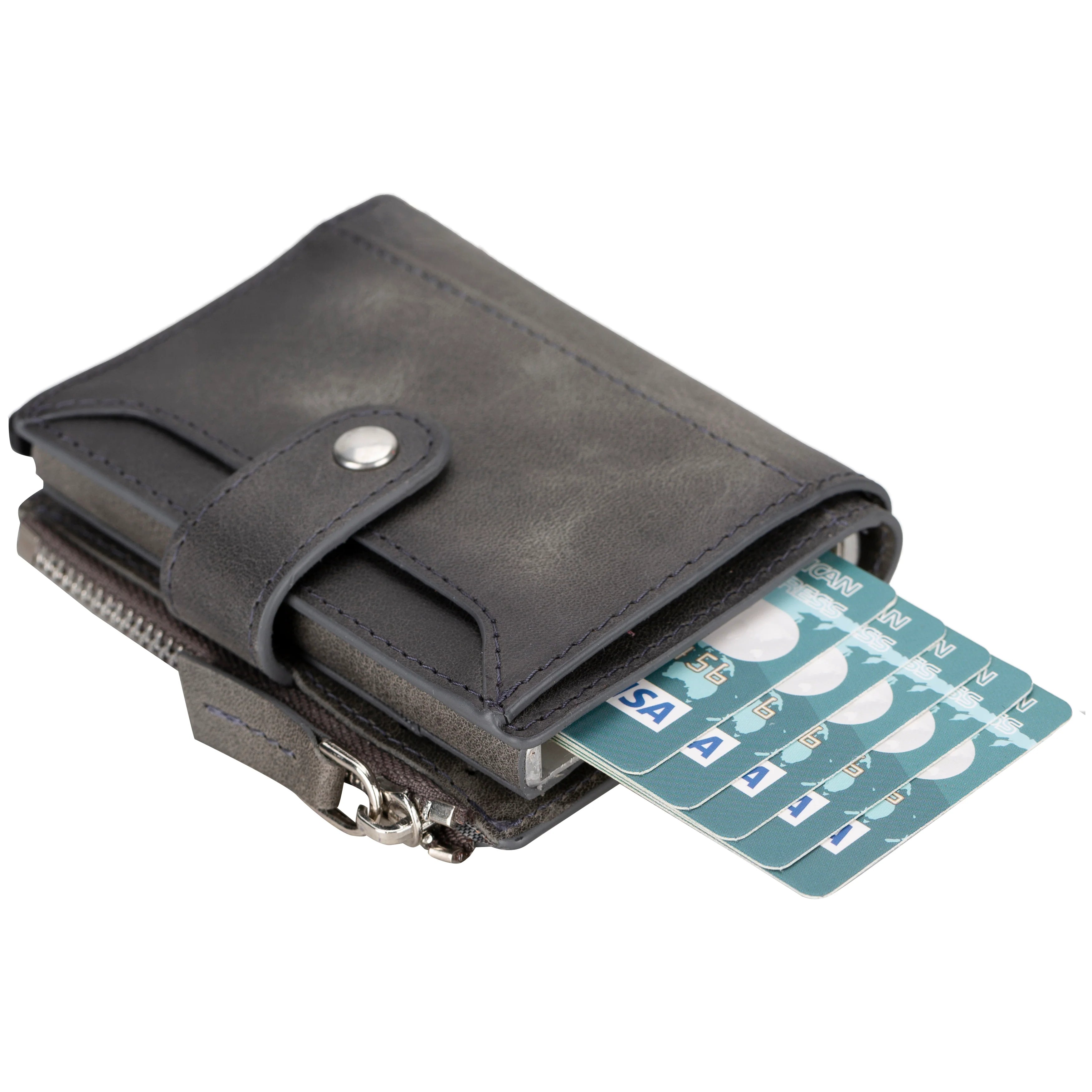 Zip Genuine Leather Mechanical Card Holder
