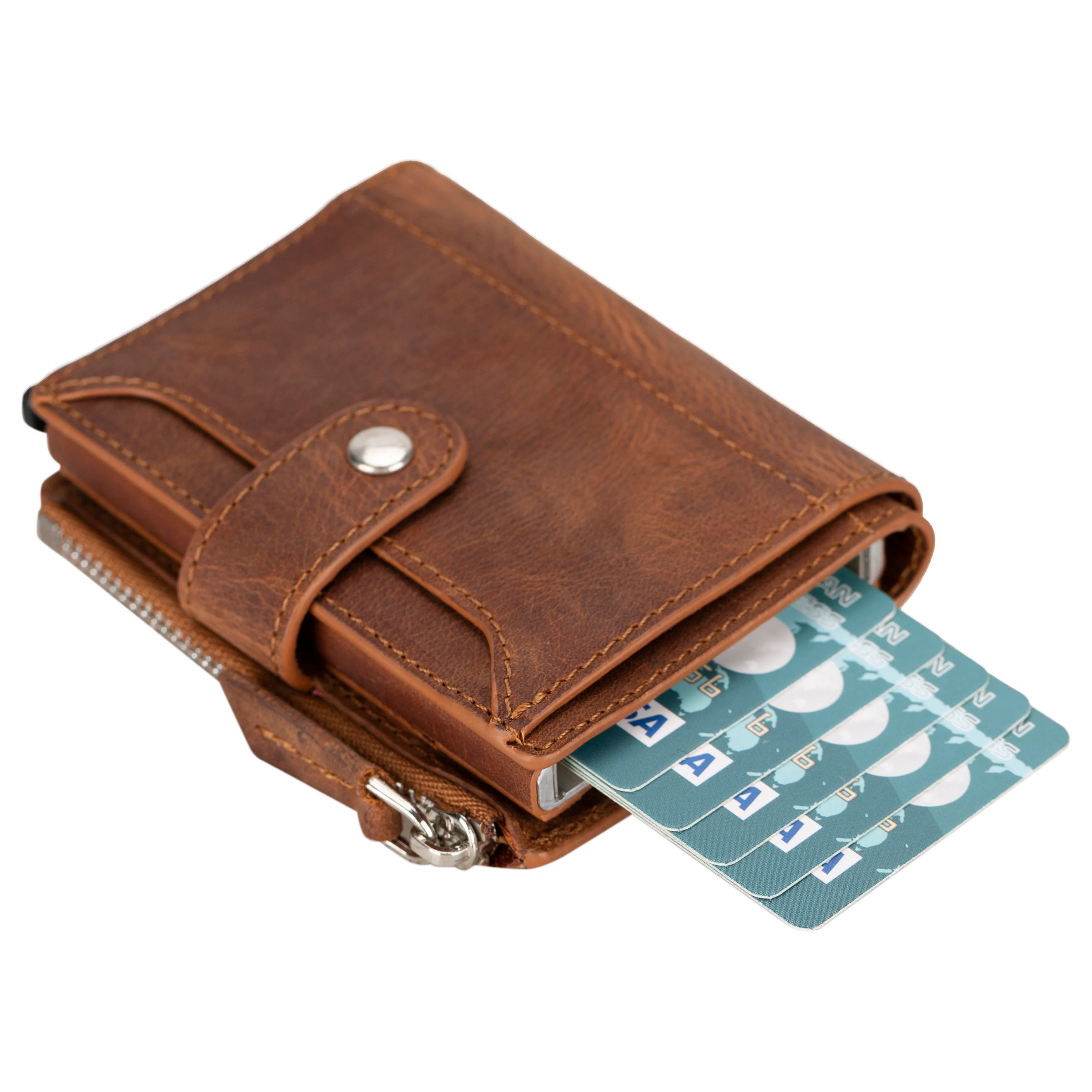 Zip Genuine Leather Mechanical Card Holder
