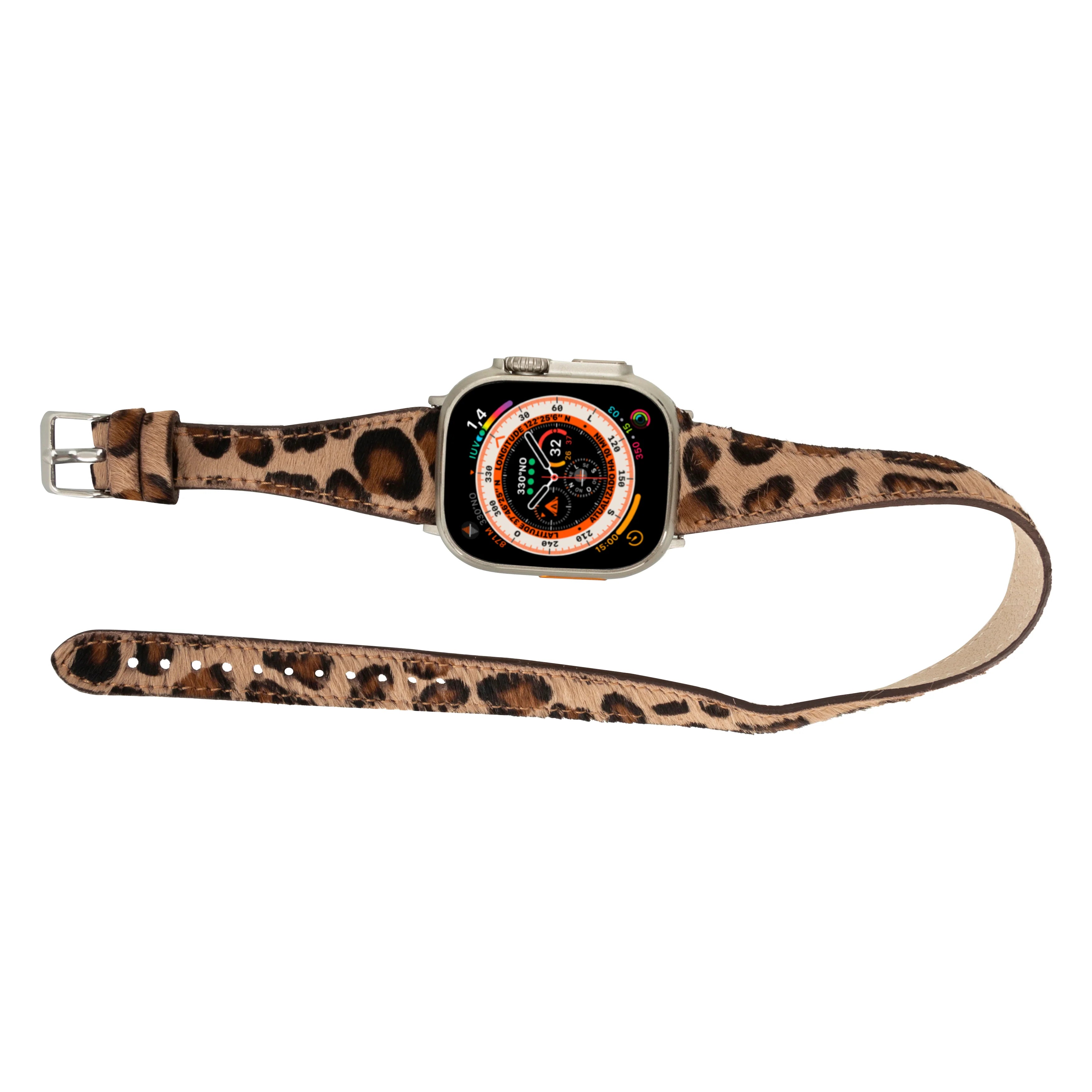 Quantum Slim Gerçek Deri Çift Tur Apple Watch Kordonu