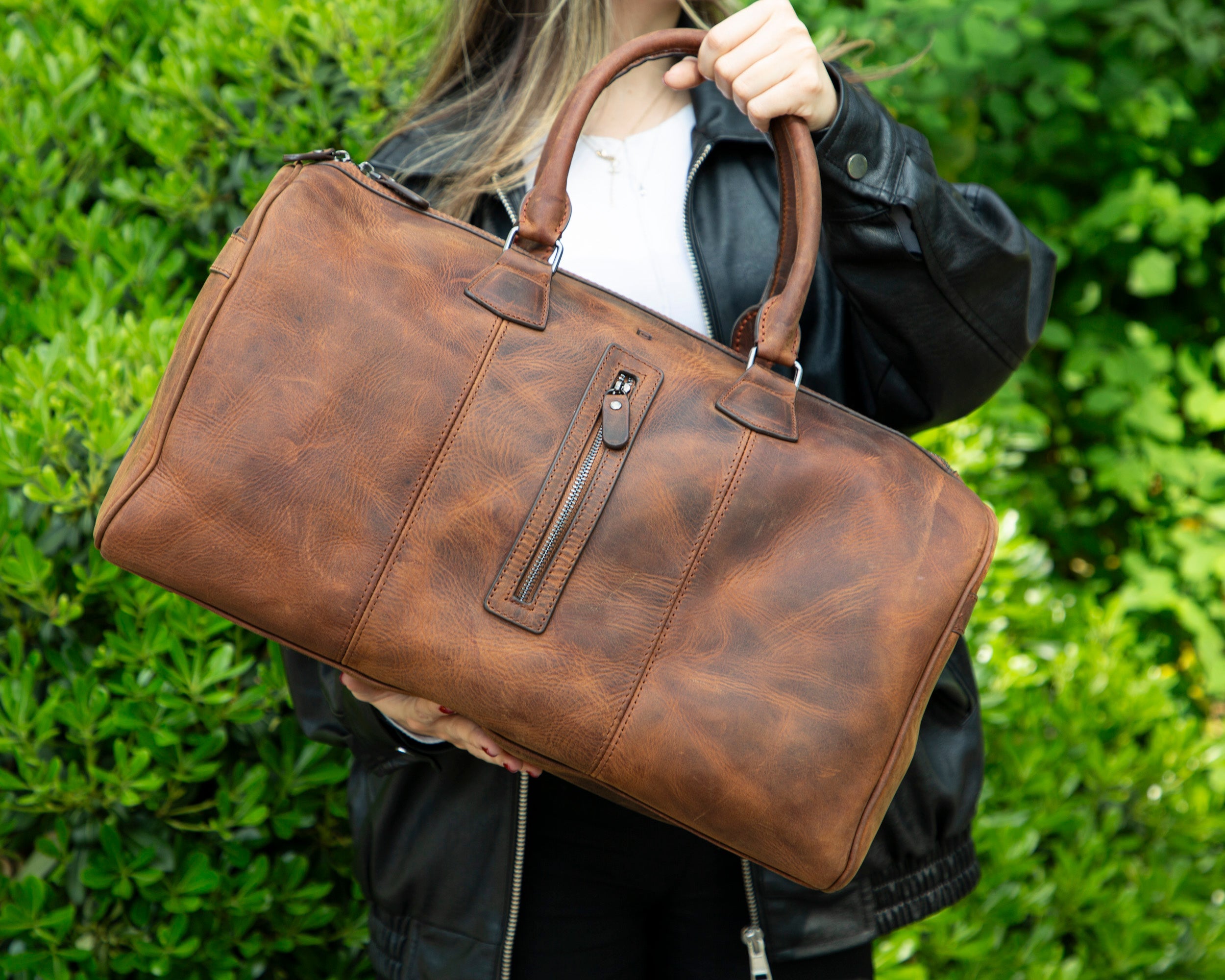 Crestiva Genuine Leather Weekend Duffle Bag
