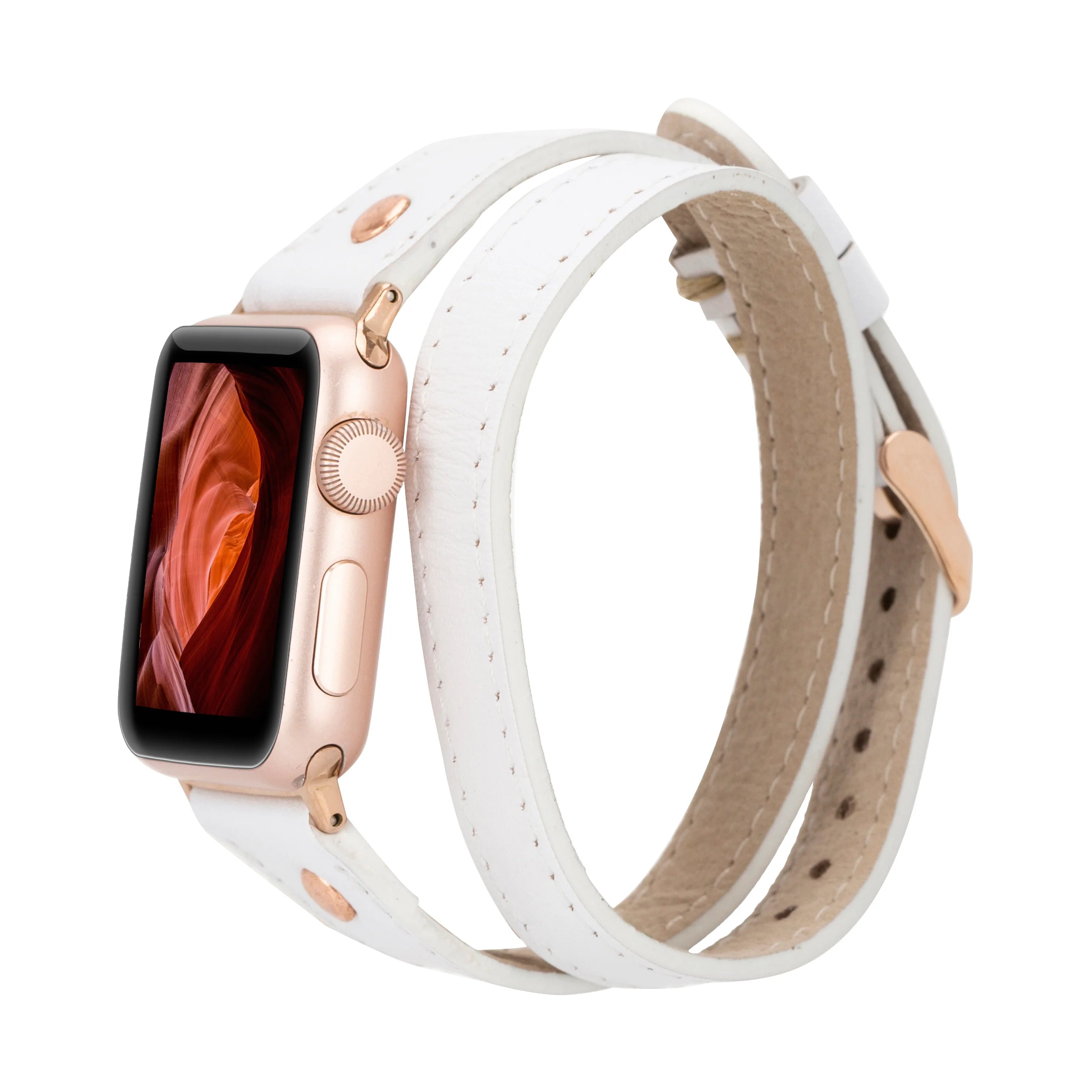 Hector Double Tour Genuine Leather Apple Watch Band with Rose Gold Trok