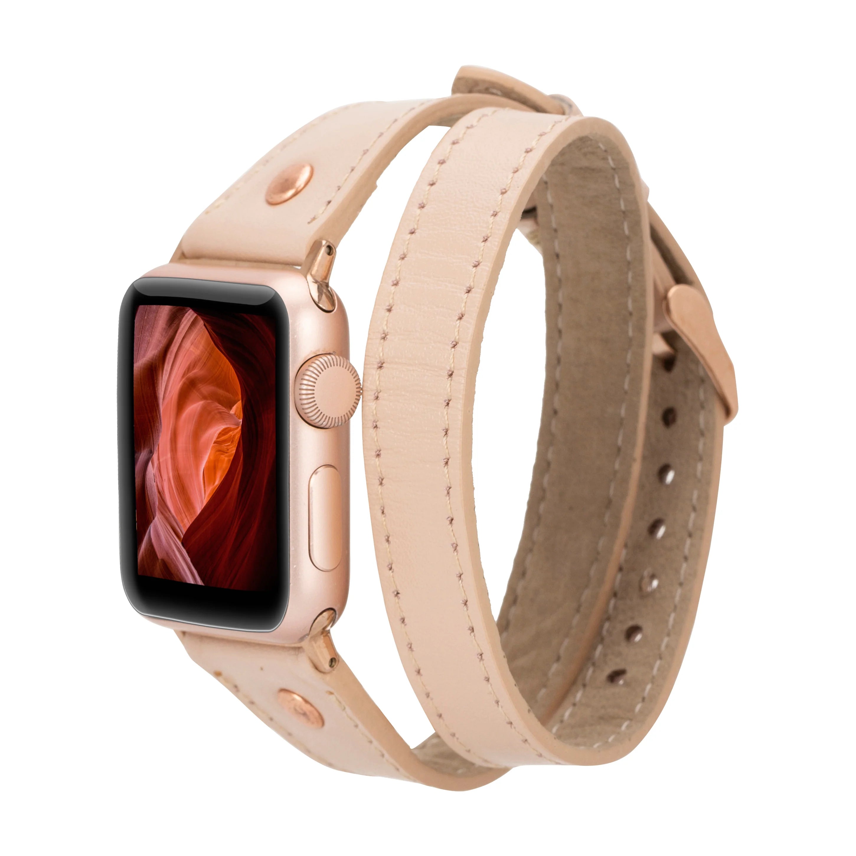 Hector Double Tour Hakiki Deri Rose Gold Tokalı Apple Watch Kordonu