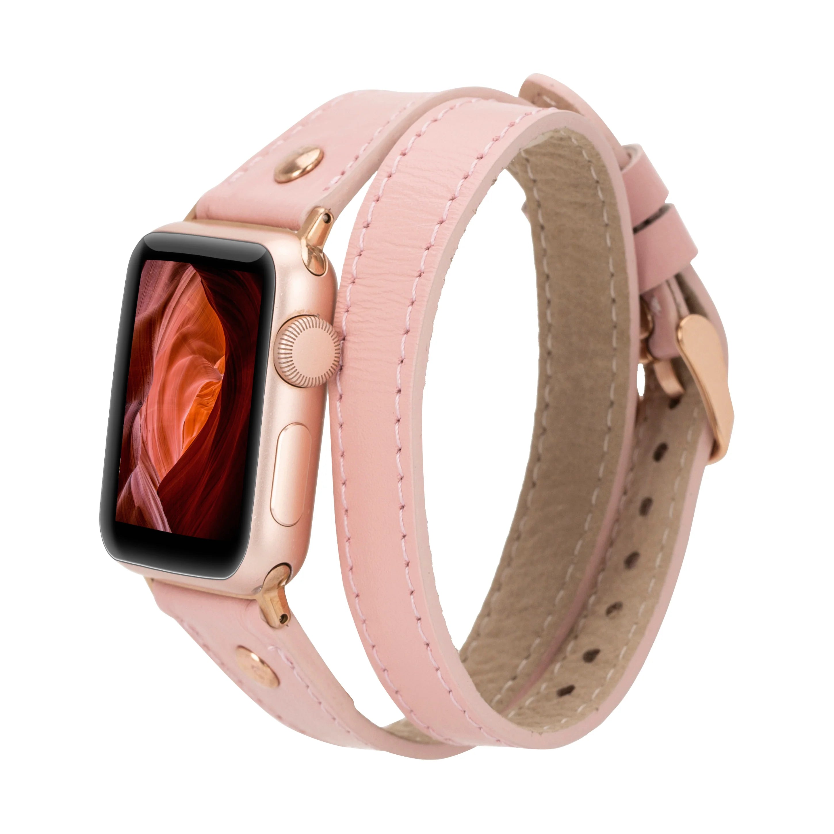 Hector Double Tour Genuine Leather Apple Watch Band with Rose Gold Trok