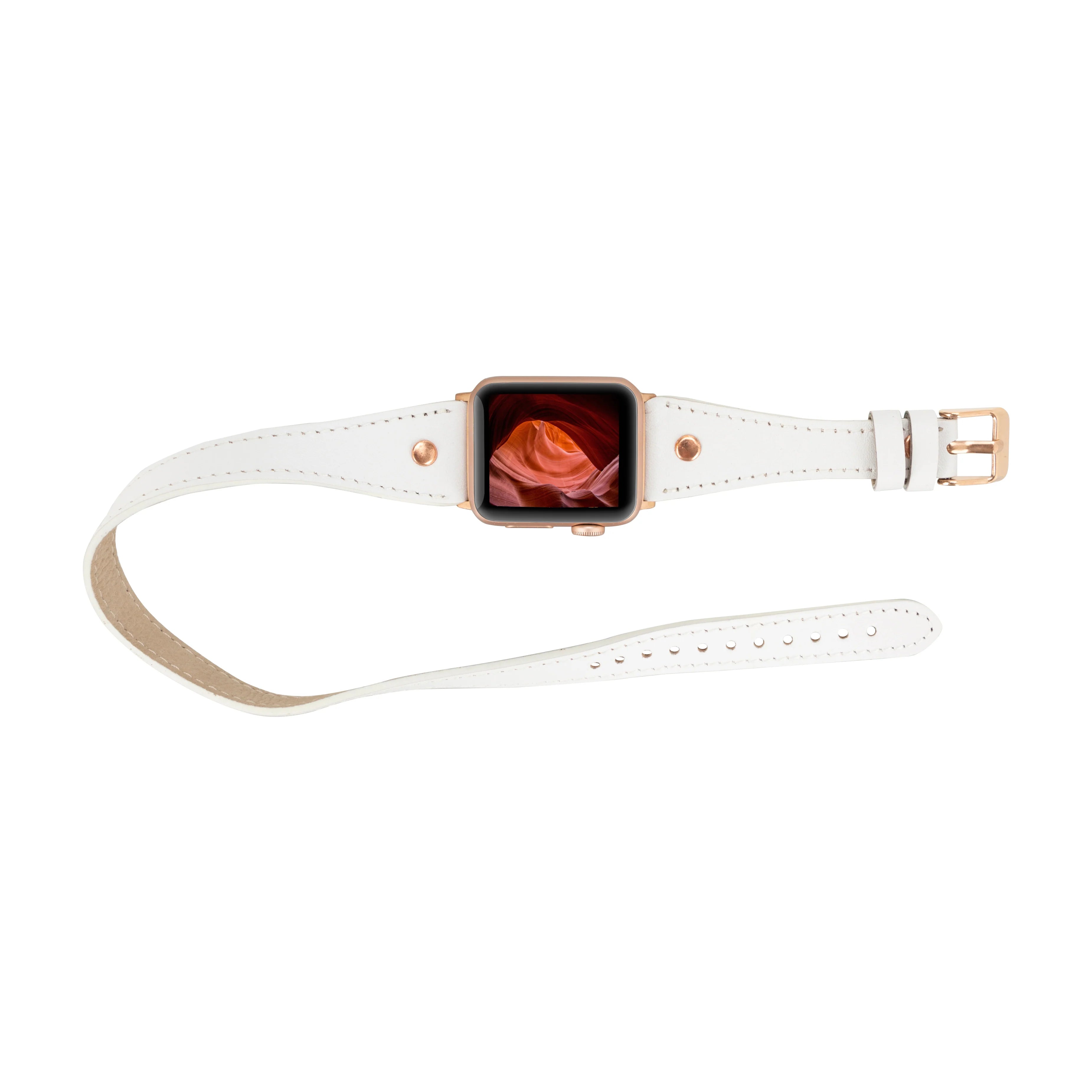Hector Double Tour Genuine Leather Apple Watch Band with Rose Gold Trok