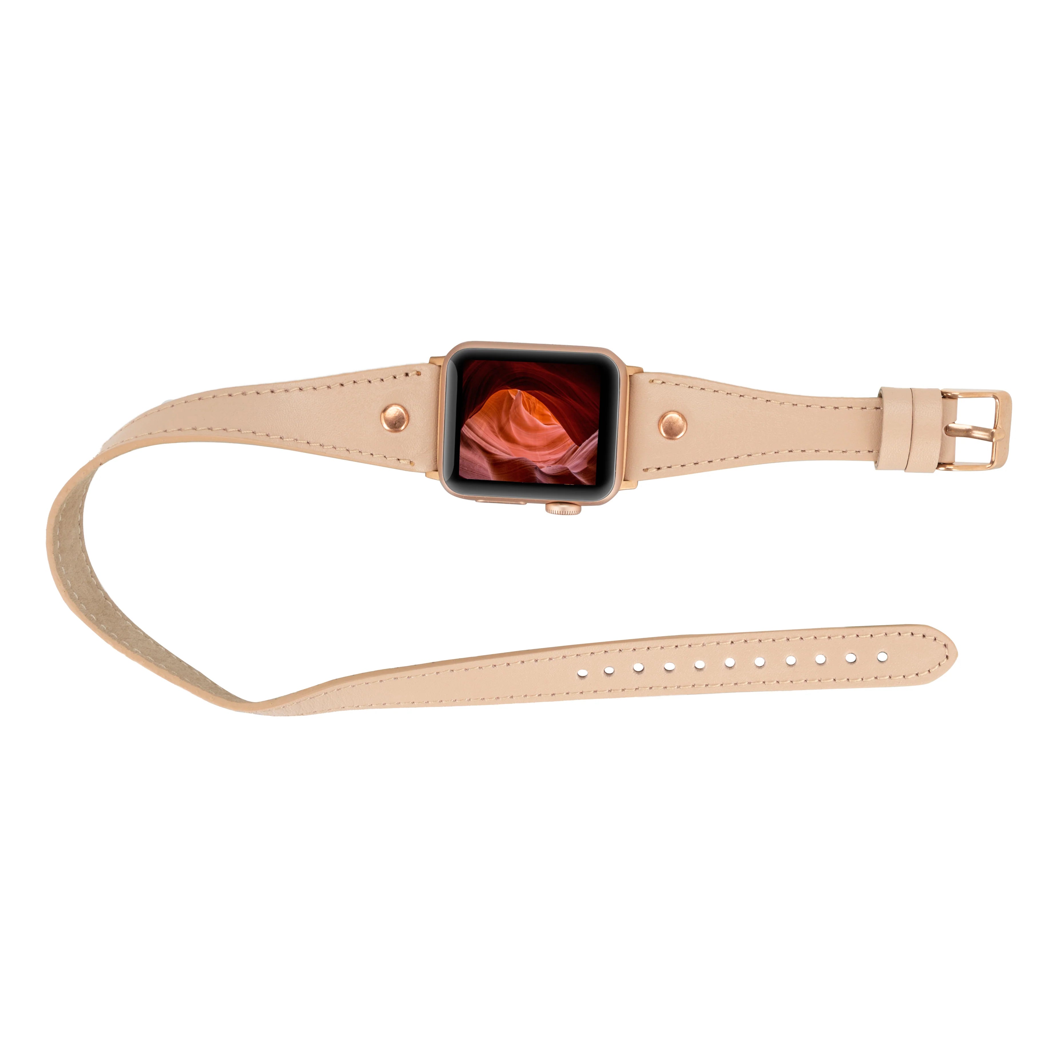 Hector Double Tour Genuine Leather Apple Watch Band with Rose Gold Trok