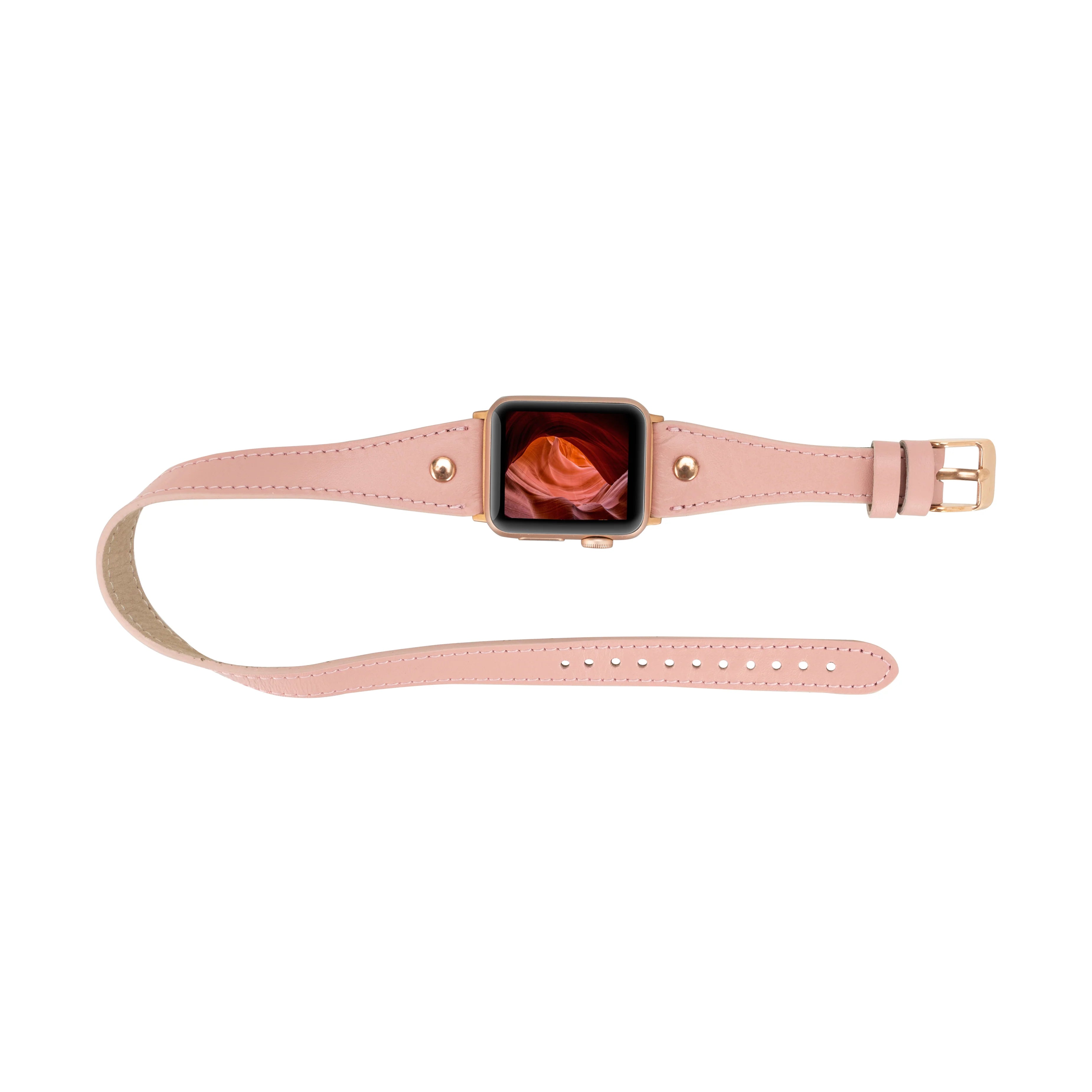 Hector Double Tour Genuine Leather Apple Watch Band with Rose Gold Trok