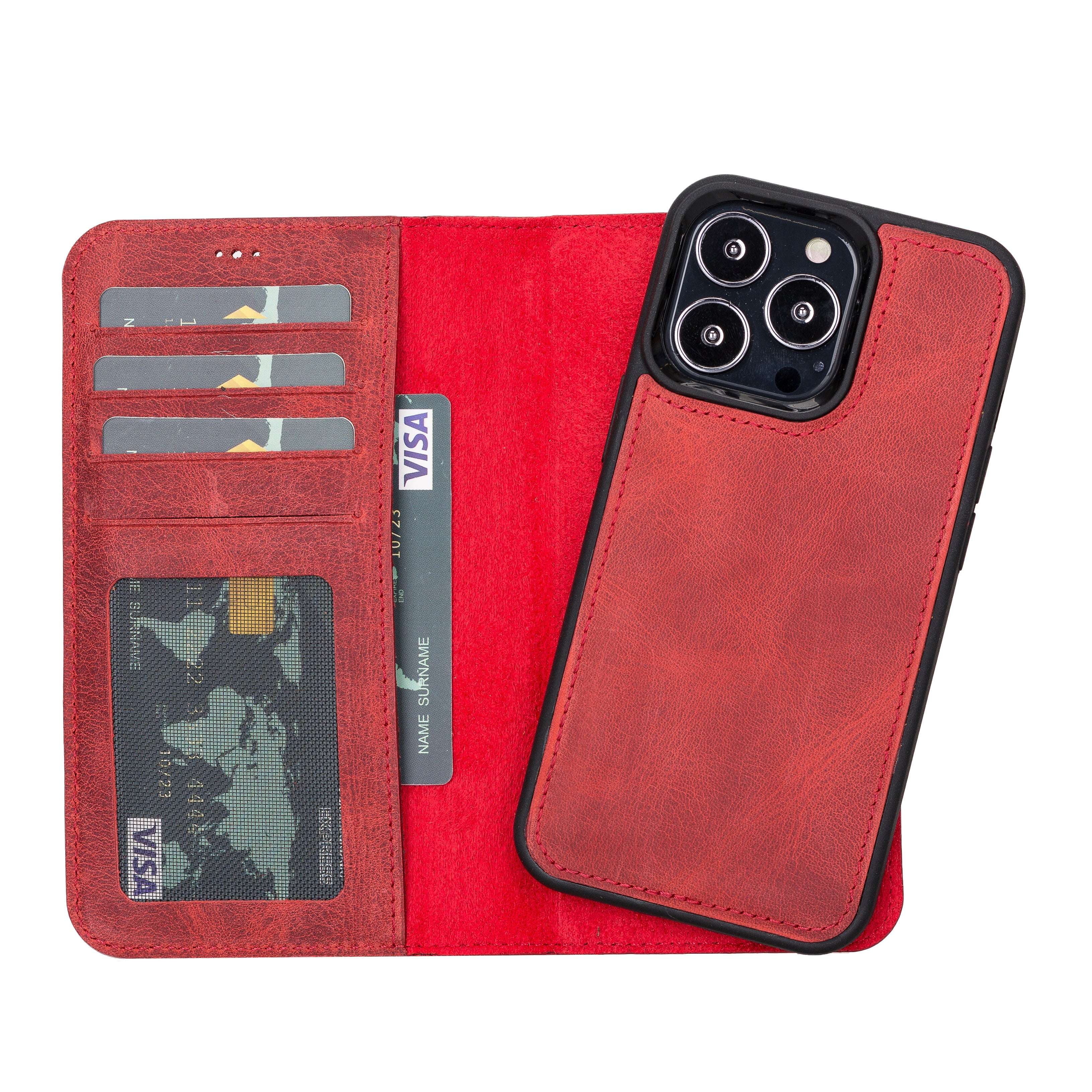 Liluri iPhone 13 Pro Detachable Genuine Leather Wallet Case