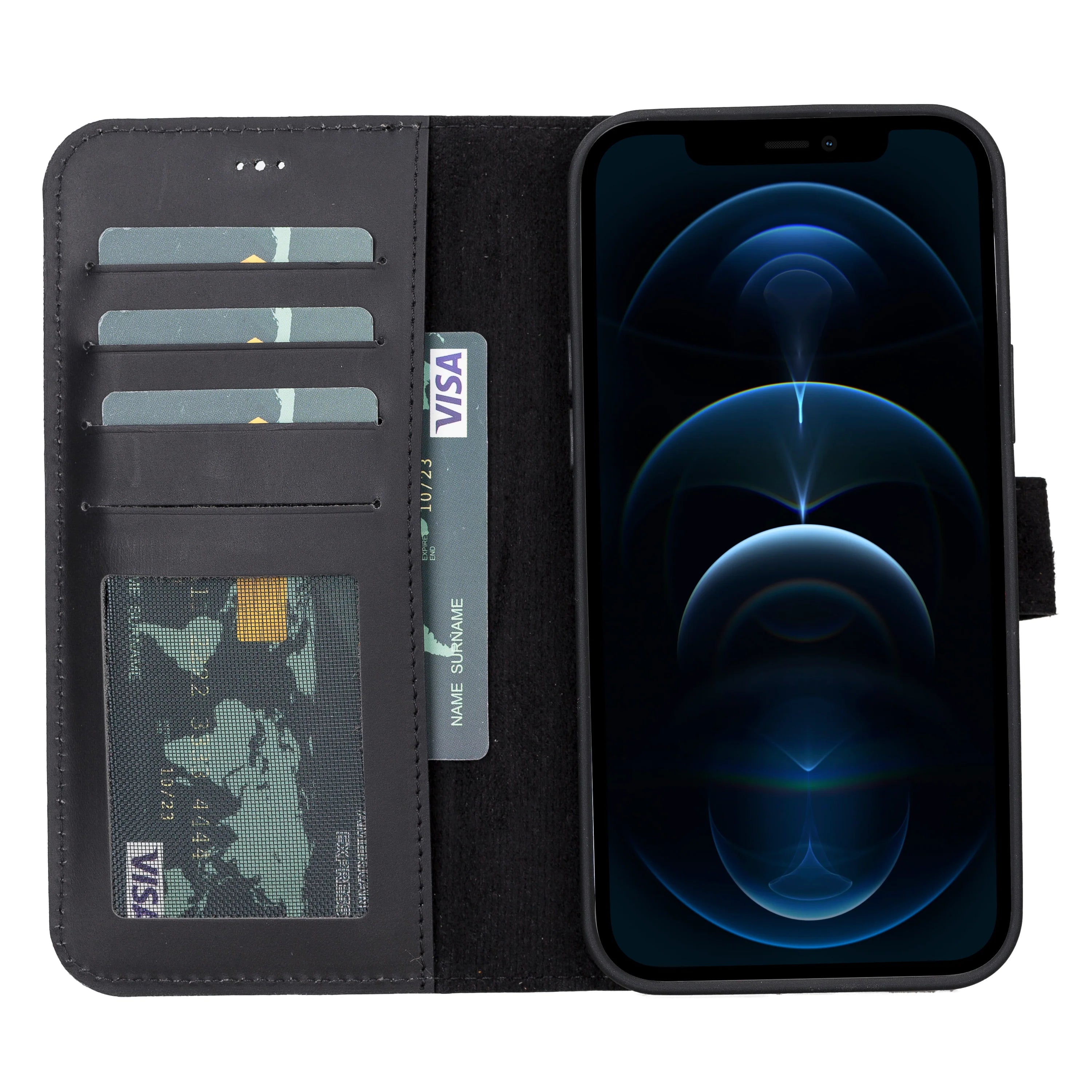 Liluri iPhone 13 Pro Detachable Genuine Leather Wallet Case