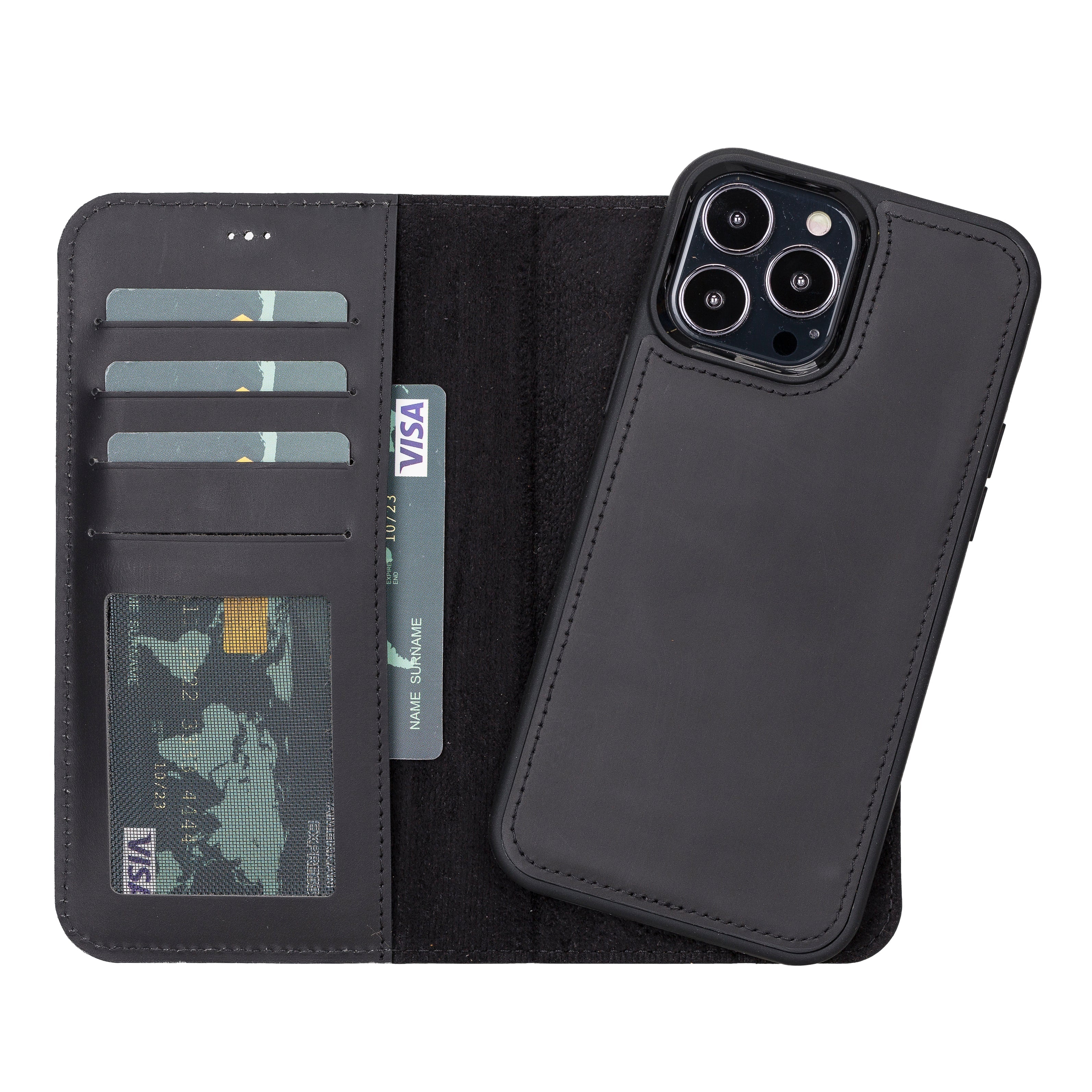 Liluri iPhone 13 Pro Detachable Genuine Leather Wallet Case