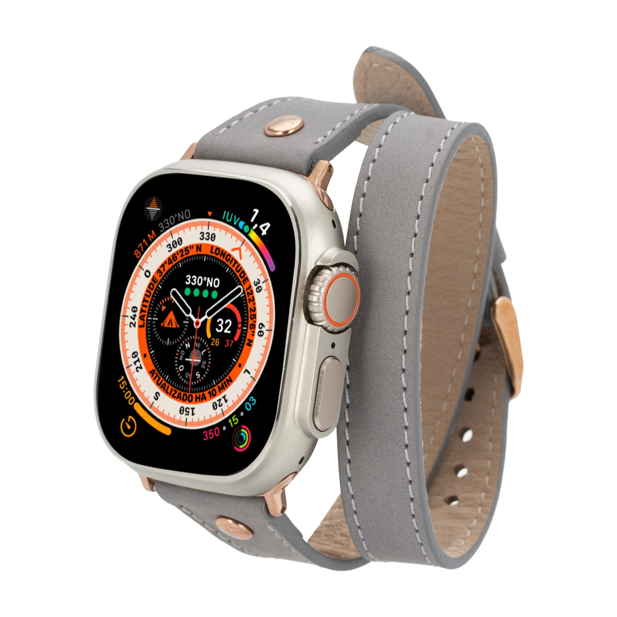 Hector Double Tour Genuine Leather Apple Watch Band with Rose Gold Trok