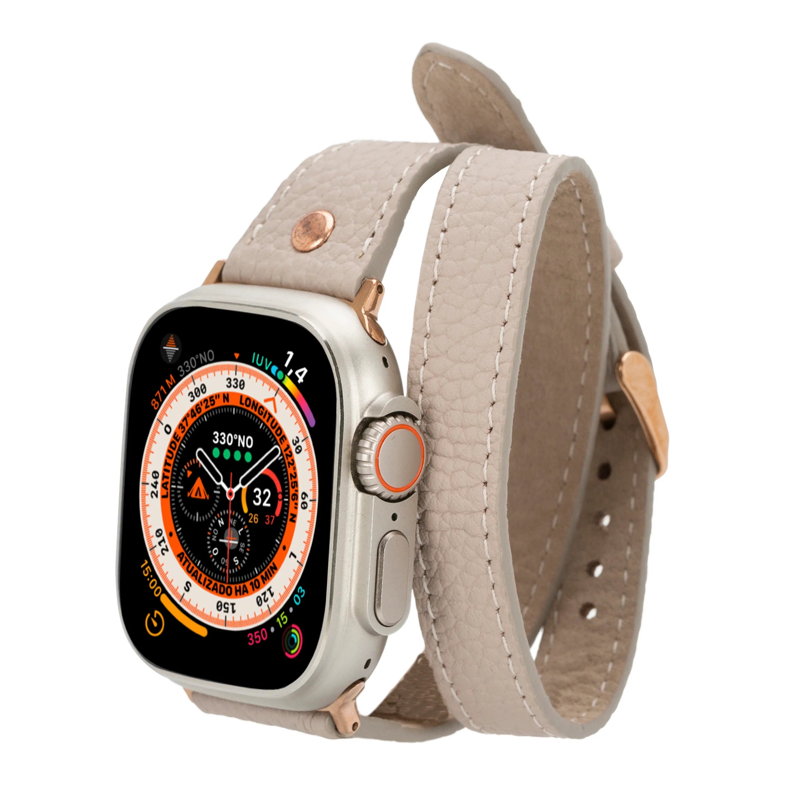 Hector Double Tour Genuine Leather Apple Watch Band with Rose Gold Trok