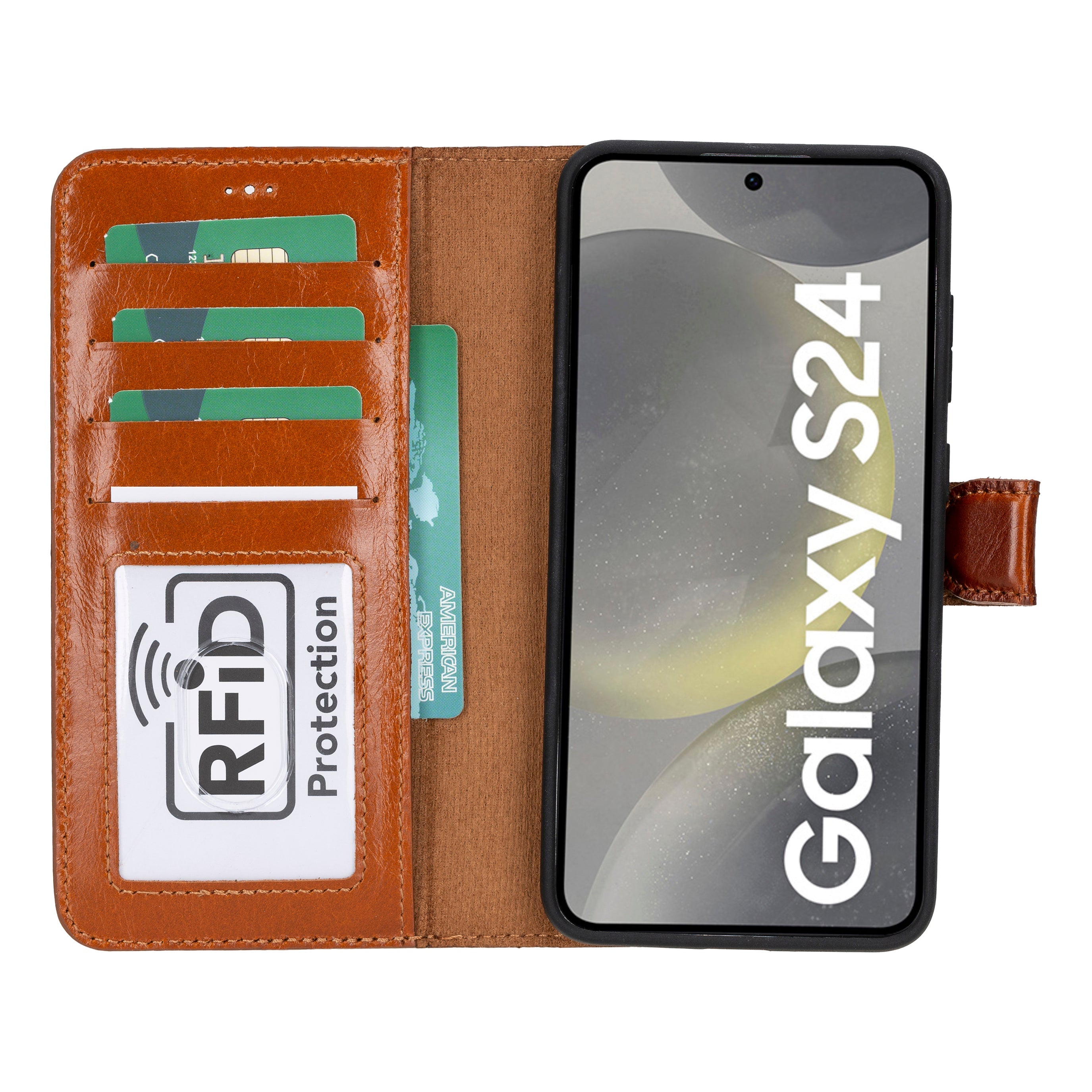 Magic Samsung Galaxy S24 Plus Genuine Leather Detachable Wallet Case