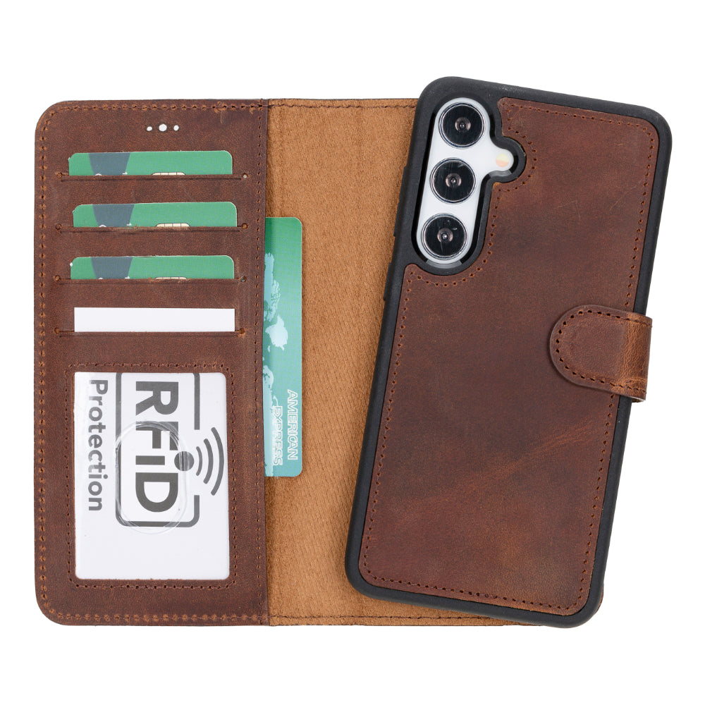 Magic Samsung Galaxy S25 Genuine Leather Detachable Wallet Case