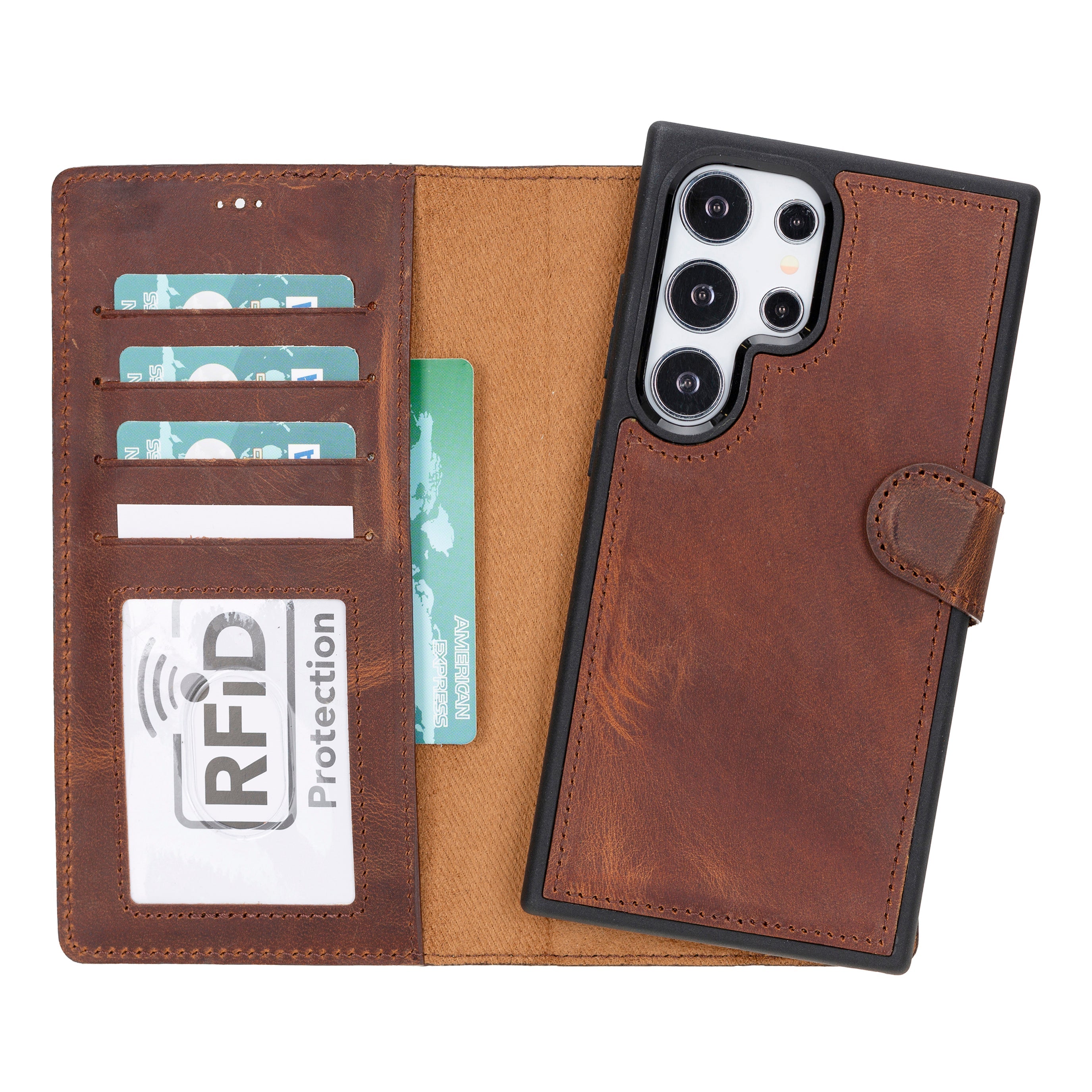 Magic Samsung Galaxy S24 Ultra Genuine Leather Detachable Wallet Case