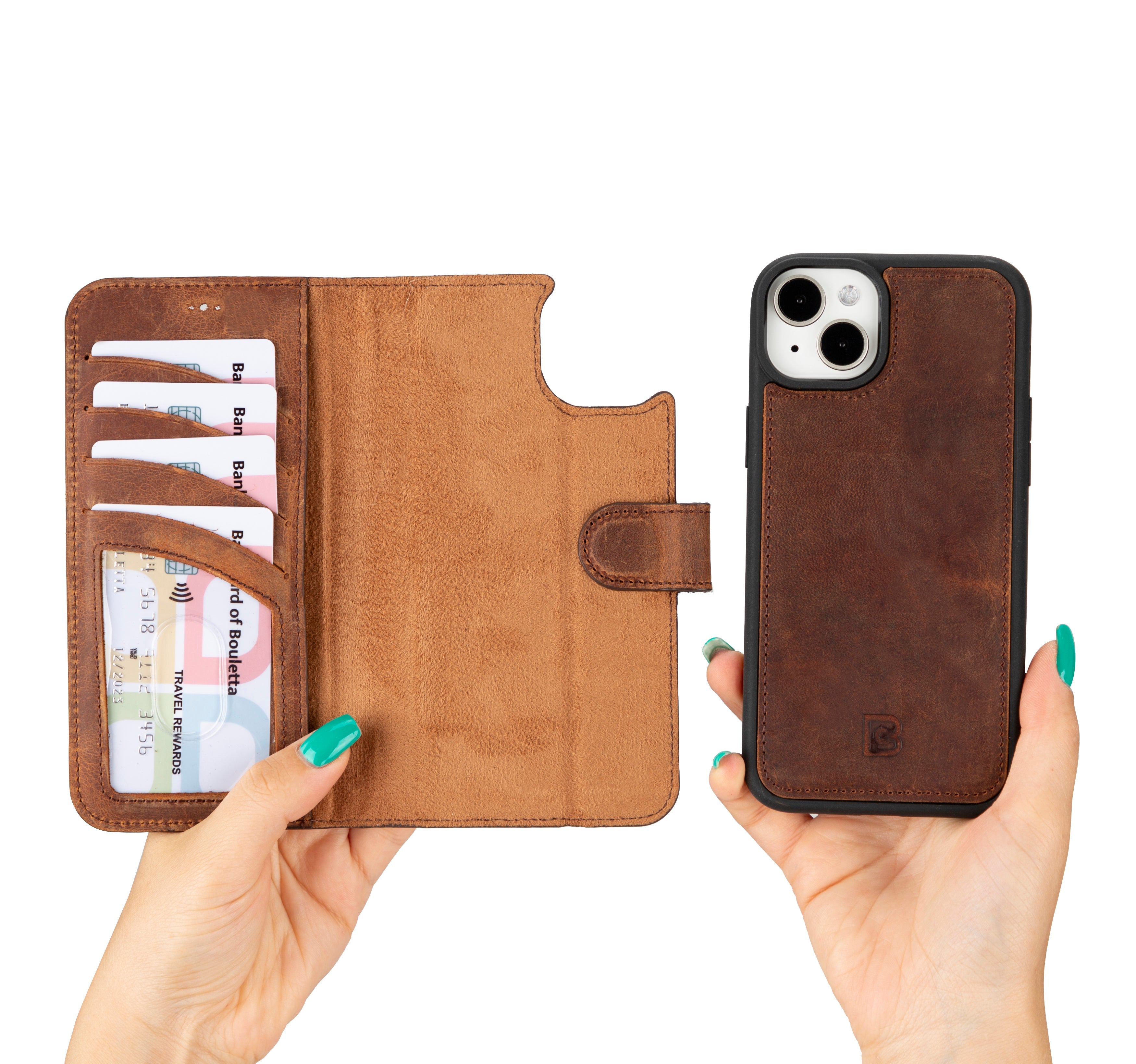 Magic iPhone 16 Plus Detachable Genuine Leather Wallet Case