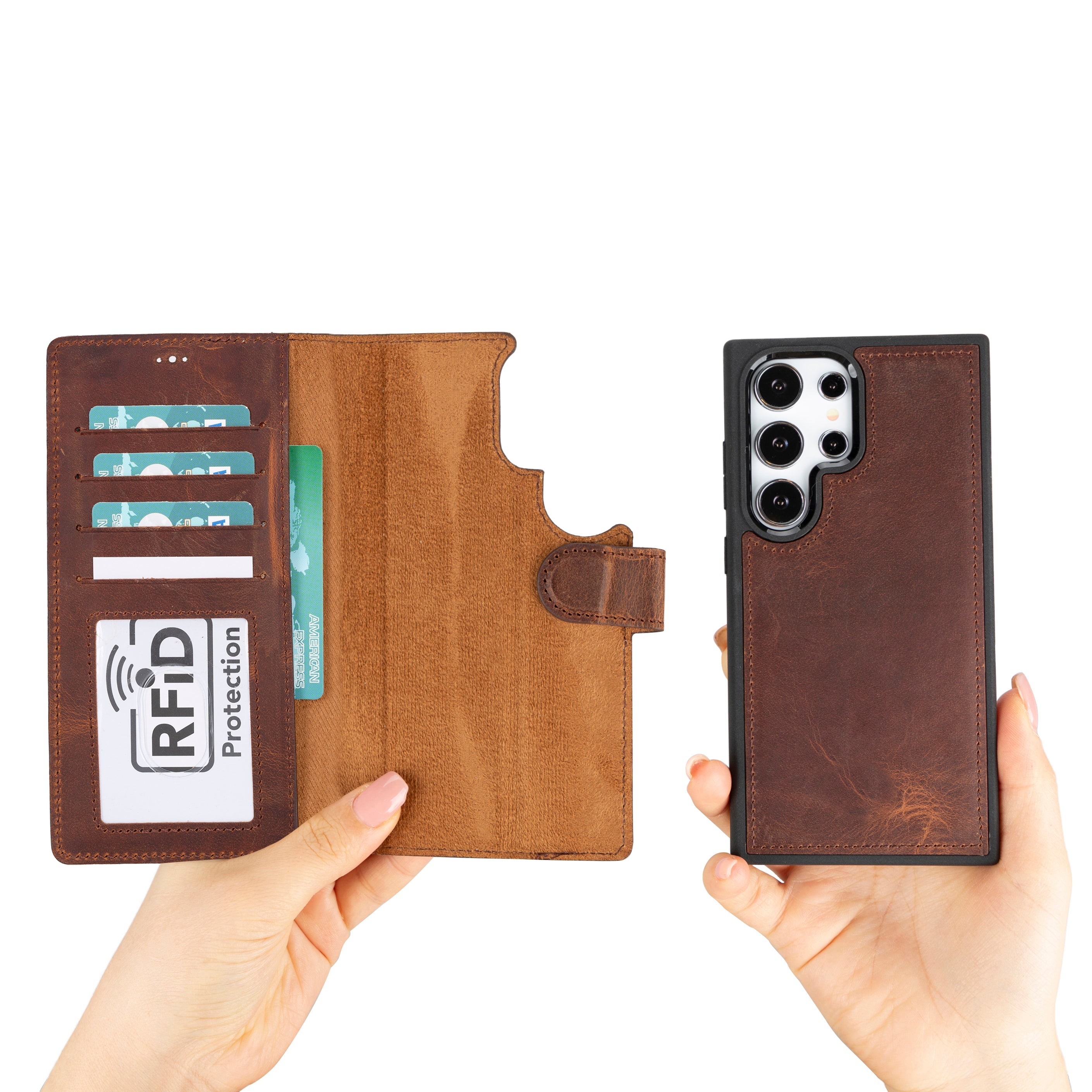 Magic Samsung Galaxy S24 Ultra Genuine Leather Detachable Wallet Case