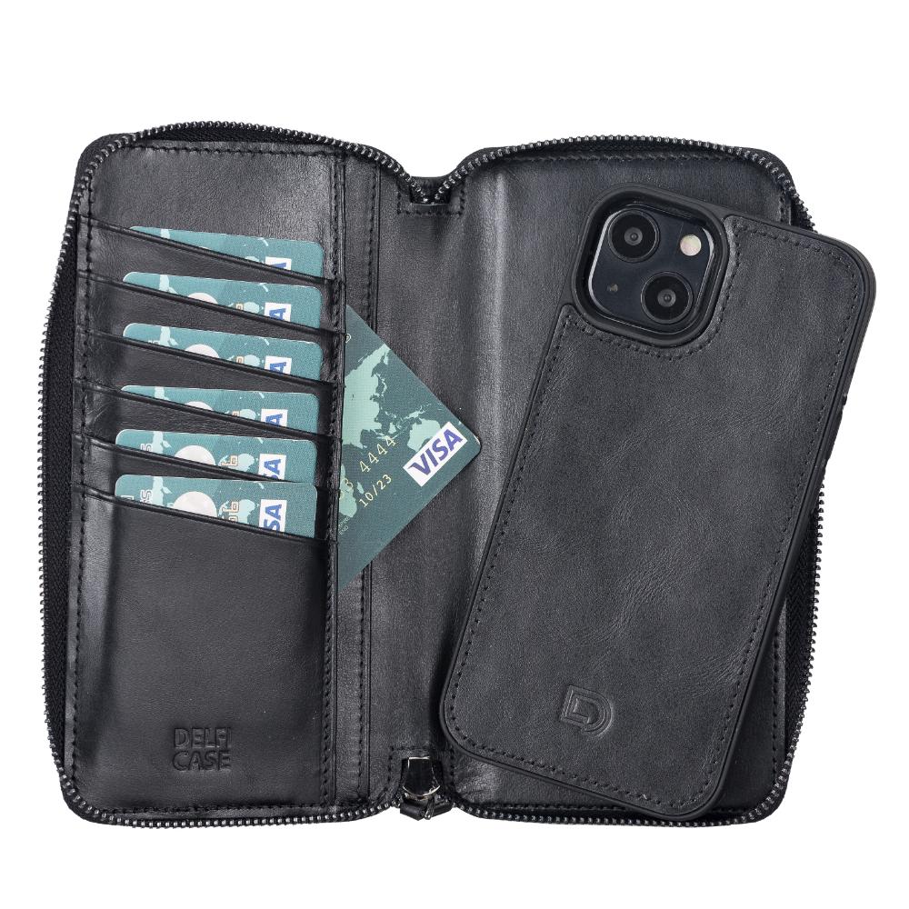 Delfi, Trina iPhone 13 Genuine Leather Detachable and Zipper Wallet Case