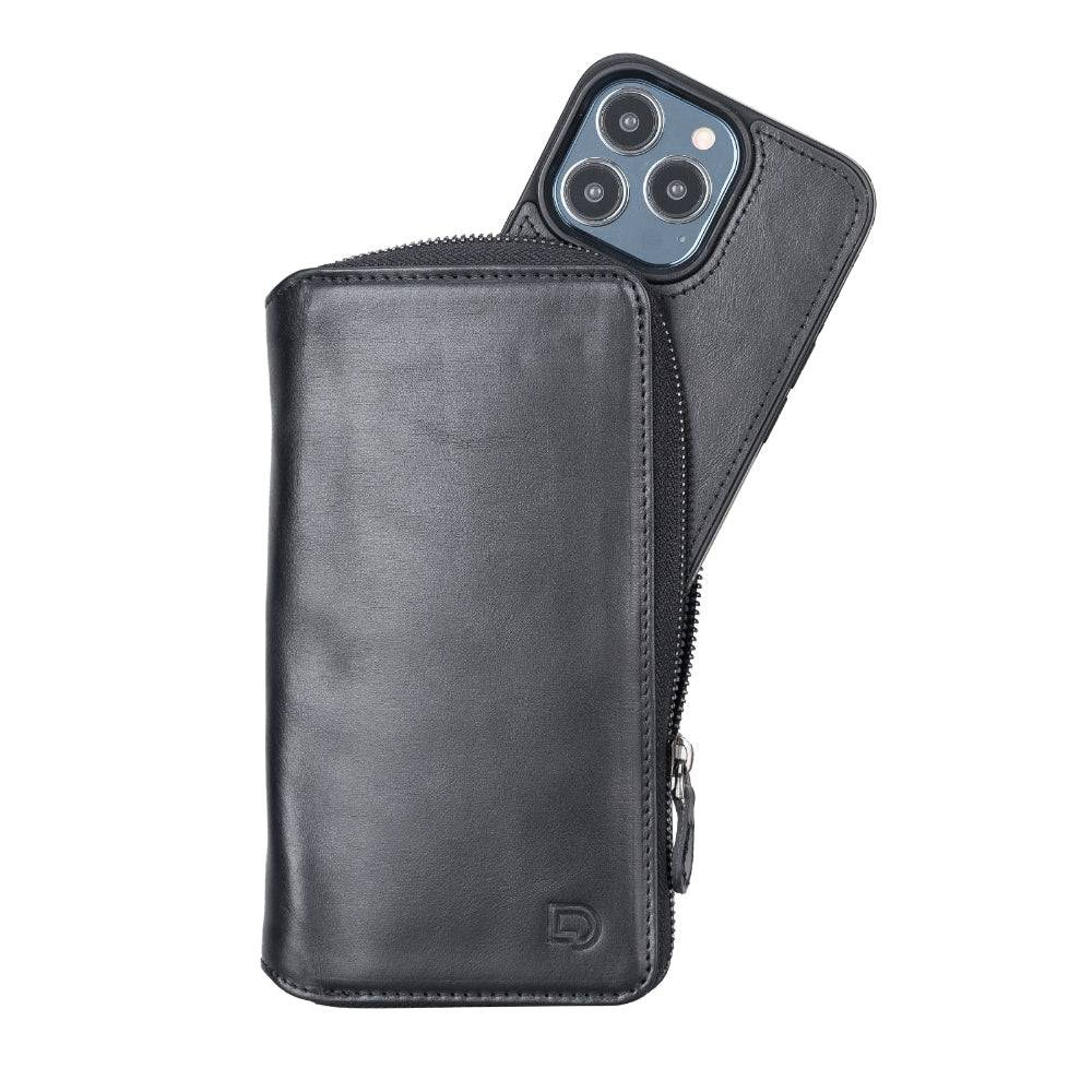 Delfi, Trina iPhone 13 Pro Genuine Leather Detachable and Zipper Wallet Case