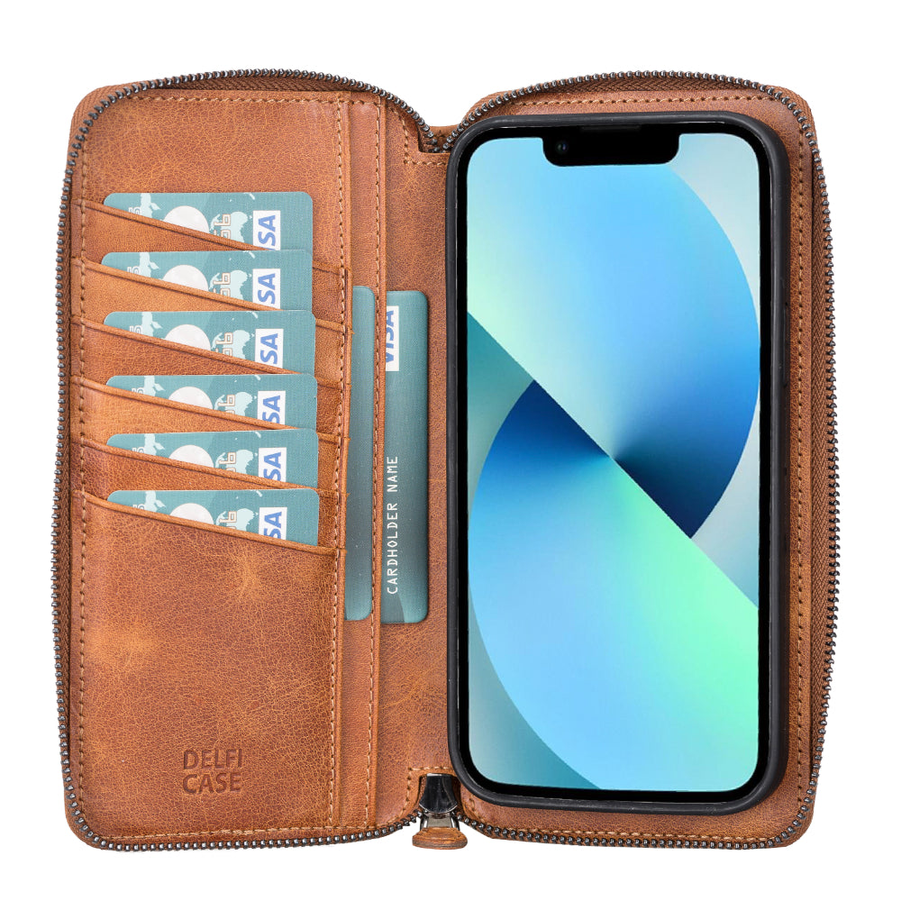 Delfi, Trina iPhone 13 Pro Max Genuine Leather Detachable and Zipper Wallet Case