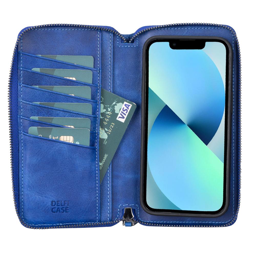 Delfi, Trina iPhone 13 Genuine Leather Detachable and Zipper Wallet Case