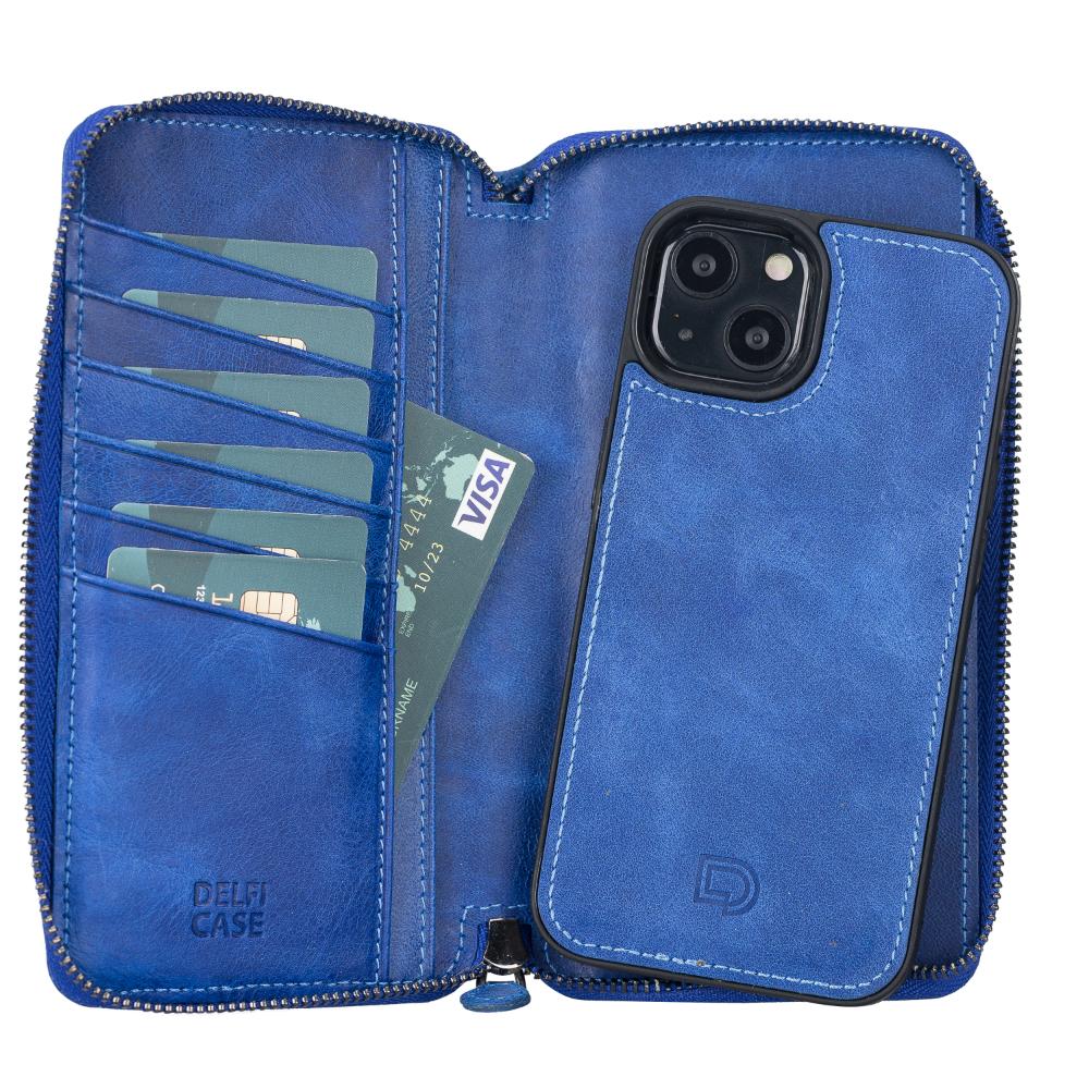 Delfi, Trina iPhone 13 Genuine Leather Detachable and Zipper Wallet Case