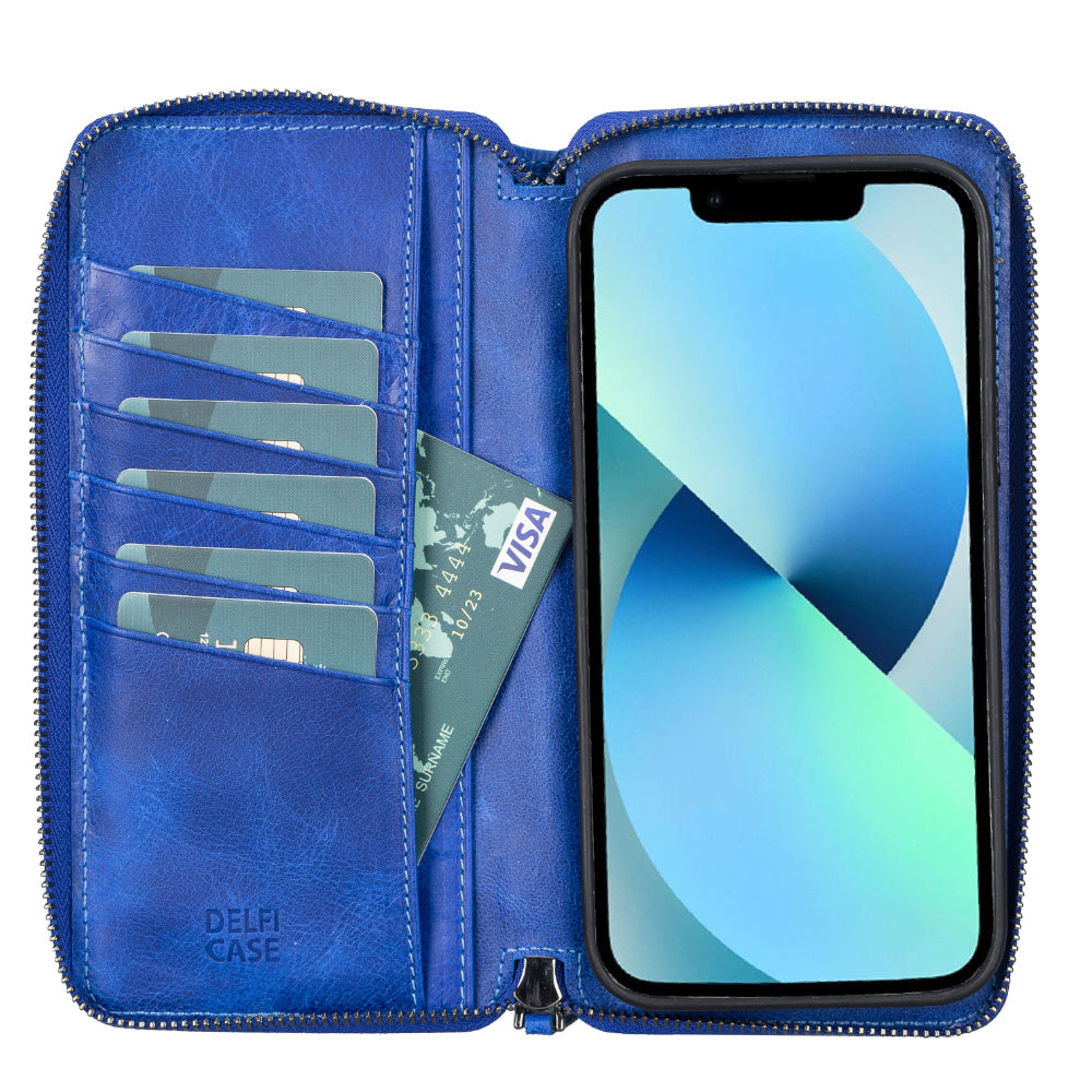 Delfi, Trina iPhone 13 Pro Max Genuine Leather Detachable and Zipper Wallet Case