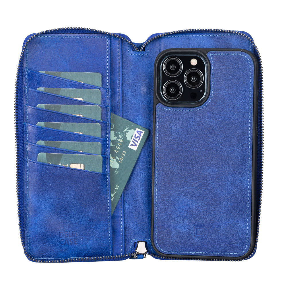 Delfi, Trina iPhone 13 Pro Max Genuine Leather Detachable and Zipper Wallet Case