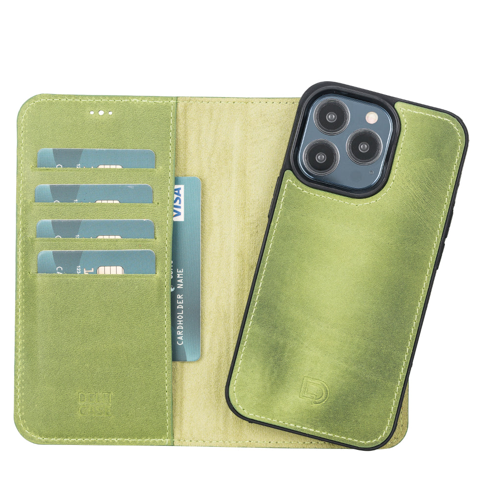 Delfi, Magic iPhone 13 Pro Genuine Leather Detachable Wallet Case