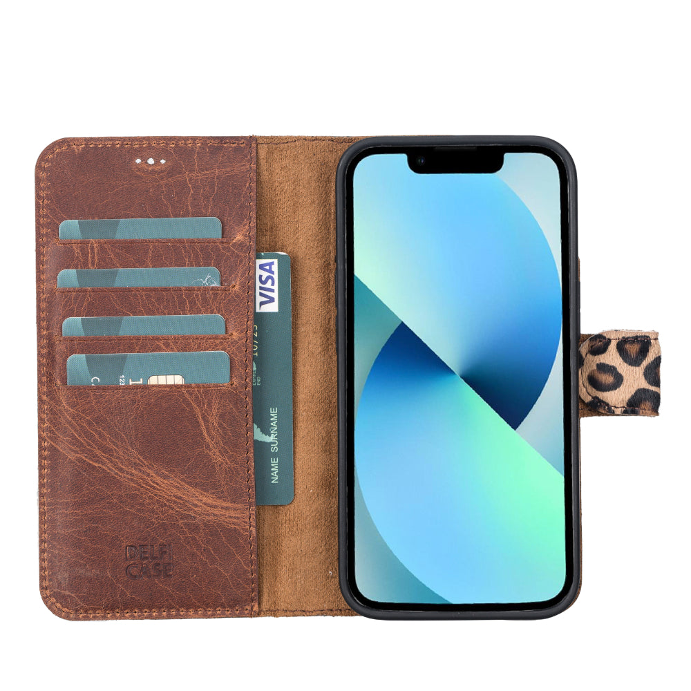 Delfi, Magic iPhone 13 Genuine Leather Detachable Wallet Case