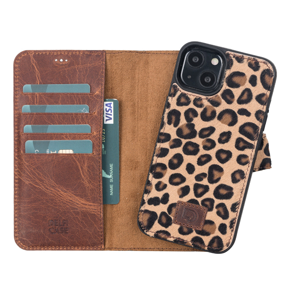 Delfi, Magic iPhone 13 Genuine Leather Detachable Wallet Case